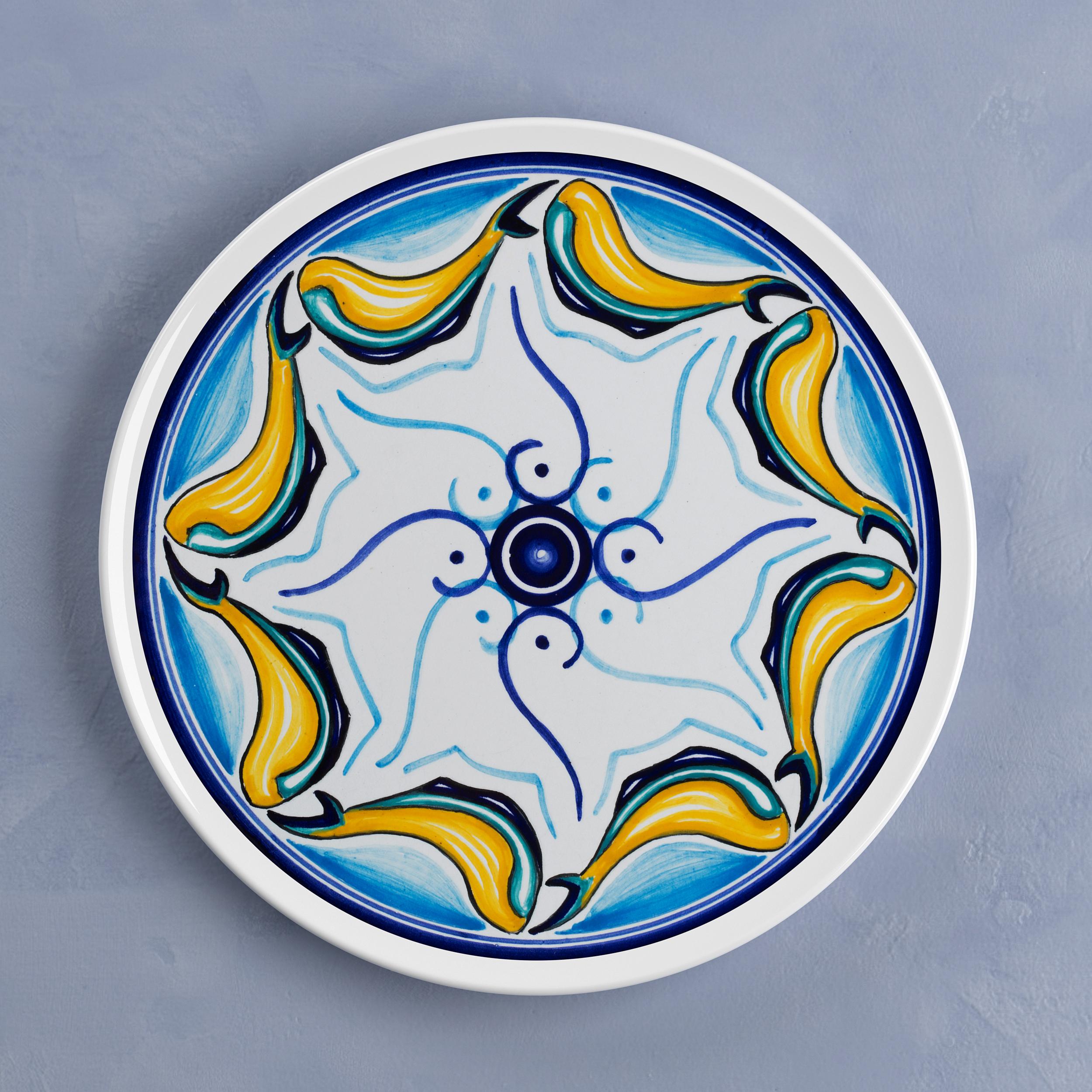 Set of 12 Sicilian Clay Hand-Painted Colapesce Dinner Plates, Made in Italy For Sale 2