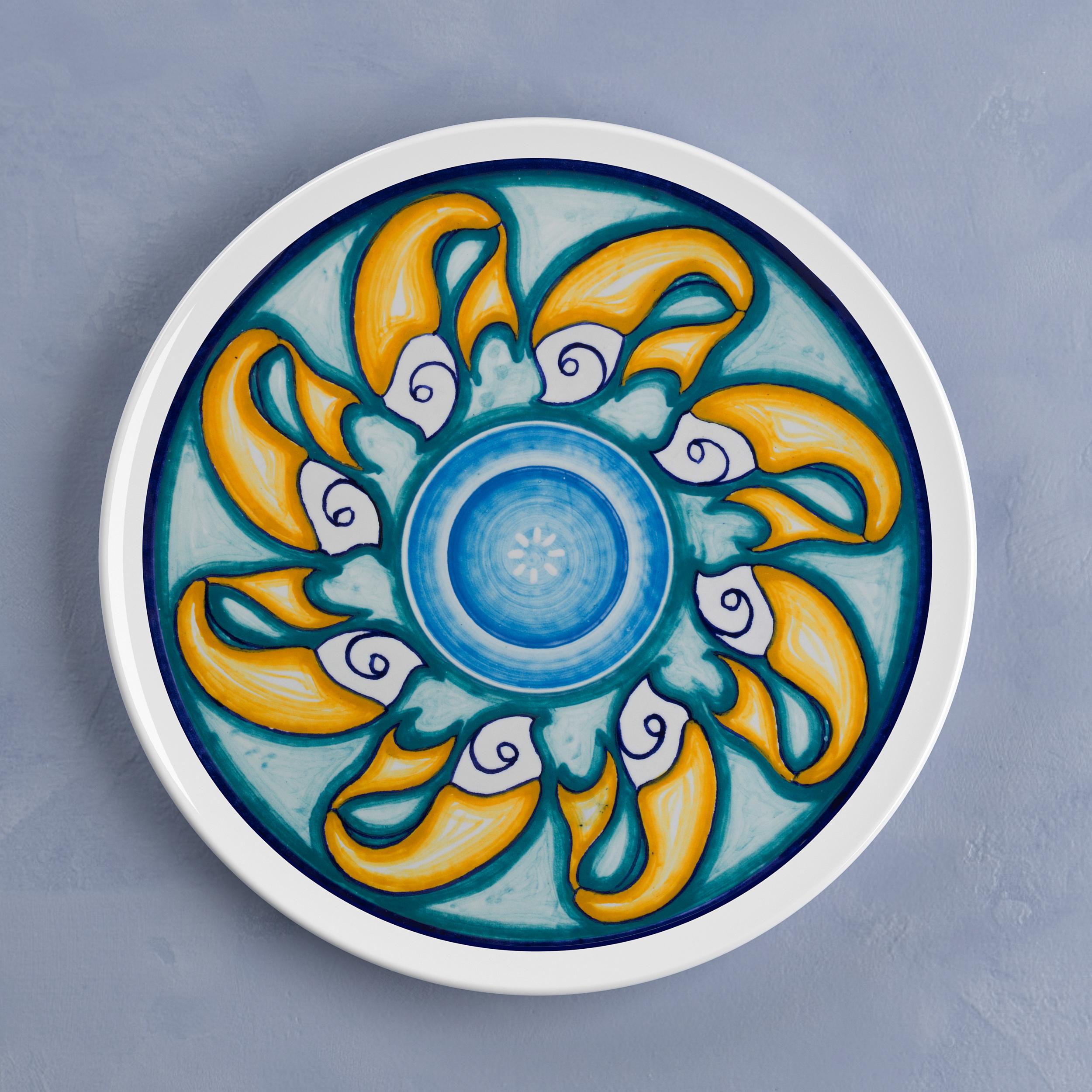 Set of 12 Sicilian Clay Hand-Painted Colapesce Dinner Plates, Made in Italy For Sale 4