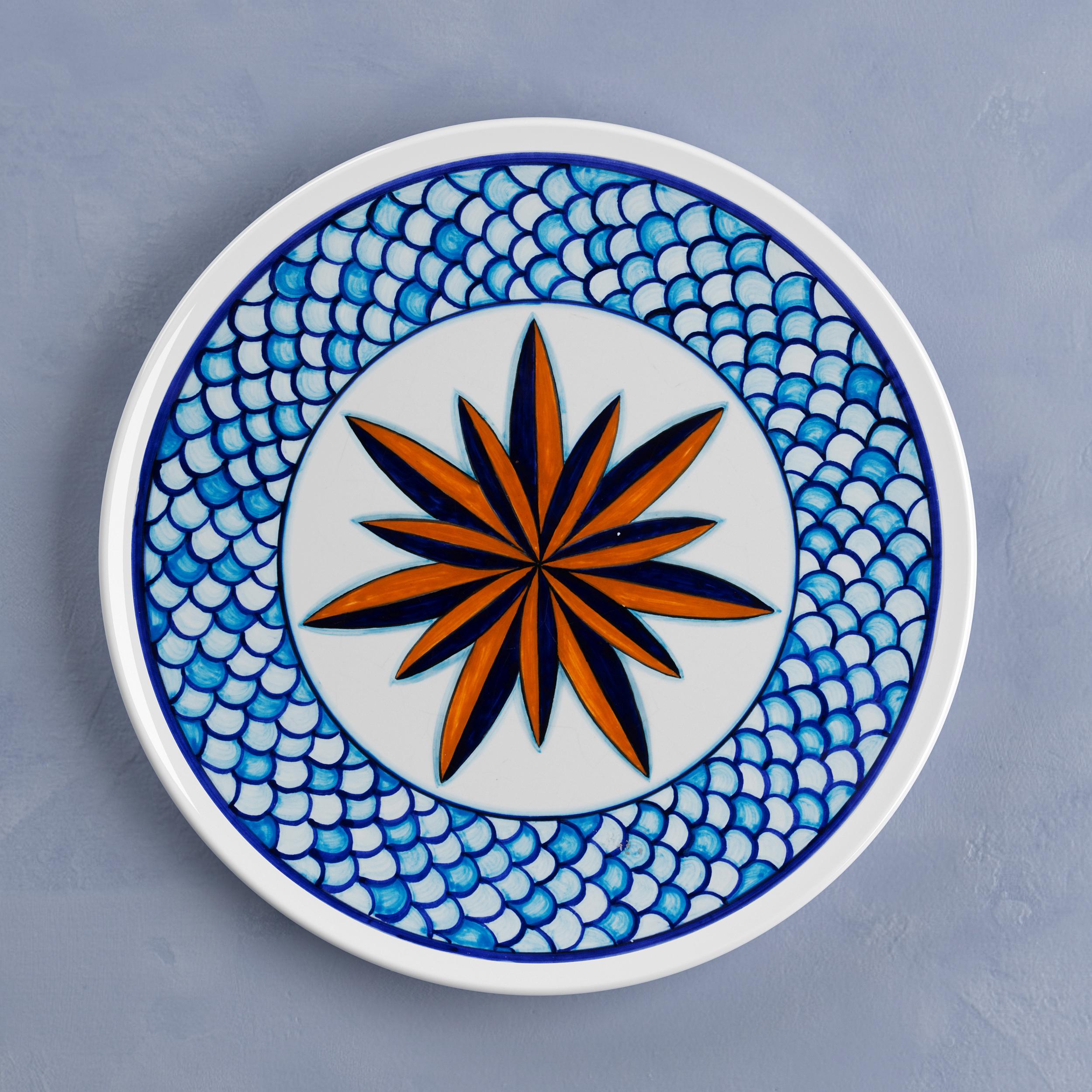Italian Set of 12 Sicilian Clay Hand-Painted Colapesce Dinner Plates, Made in Italy For Sale