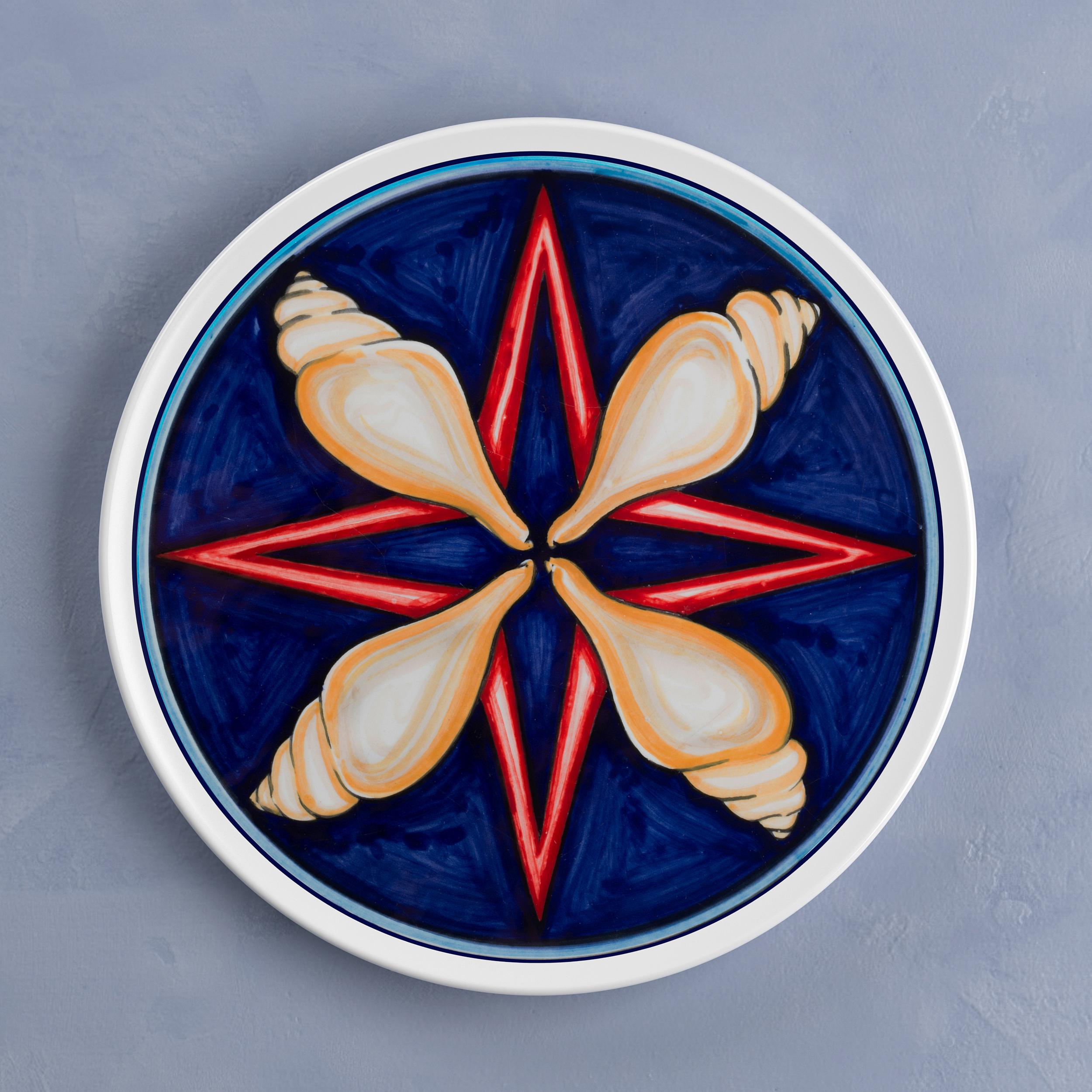 Contemporary Set of 12 Sicilian Clay Hand-Painted Colapesce Dinner Plates, Made in Italy For Sale