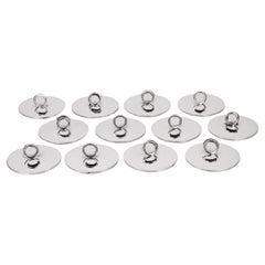 Juego de 12 portavasos de plata de ley firmados por Cartier, modernos de mediados de siglo