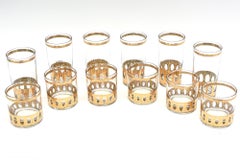 Culver Signed 22 Karat Gold Plated and Glass Drinking Set 12 Vintage Barware