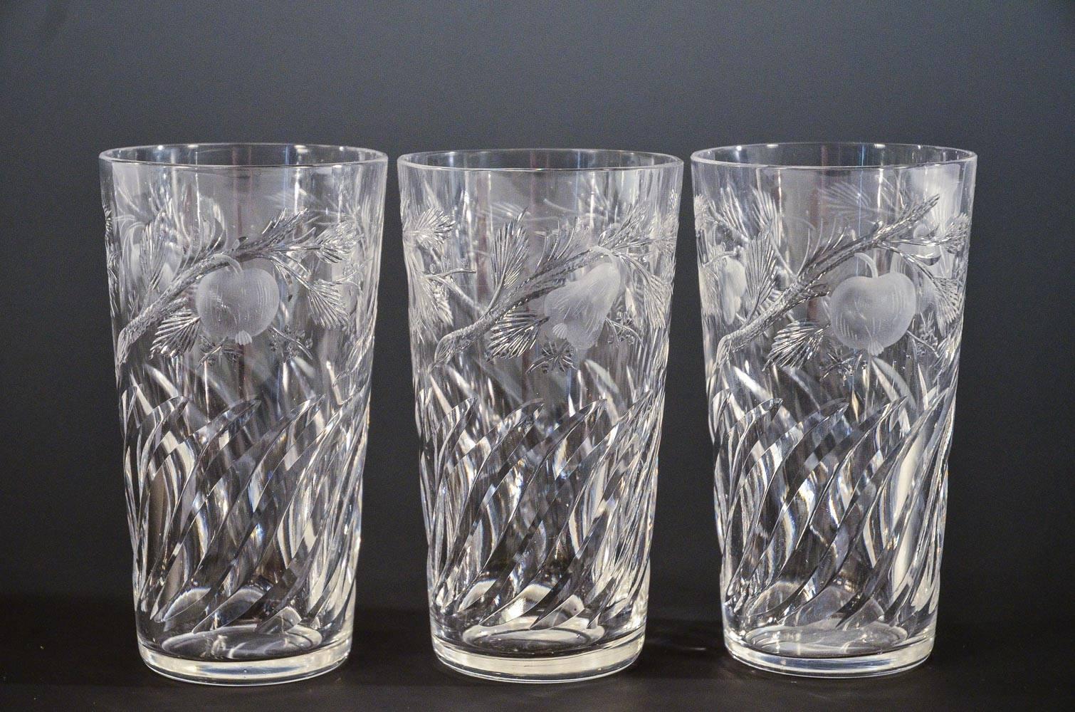 American Set of 12 Signed Hawkes Hand Blown Cut Crystal Tumblers 