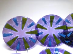 Set of 12 Signed Higgins Blues & Greens Fused Art Glass Chargers