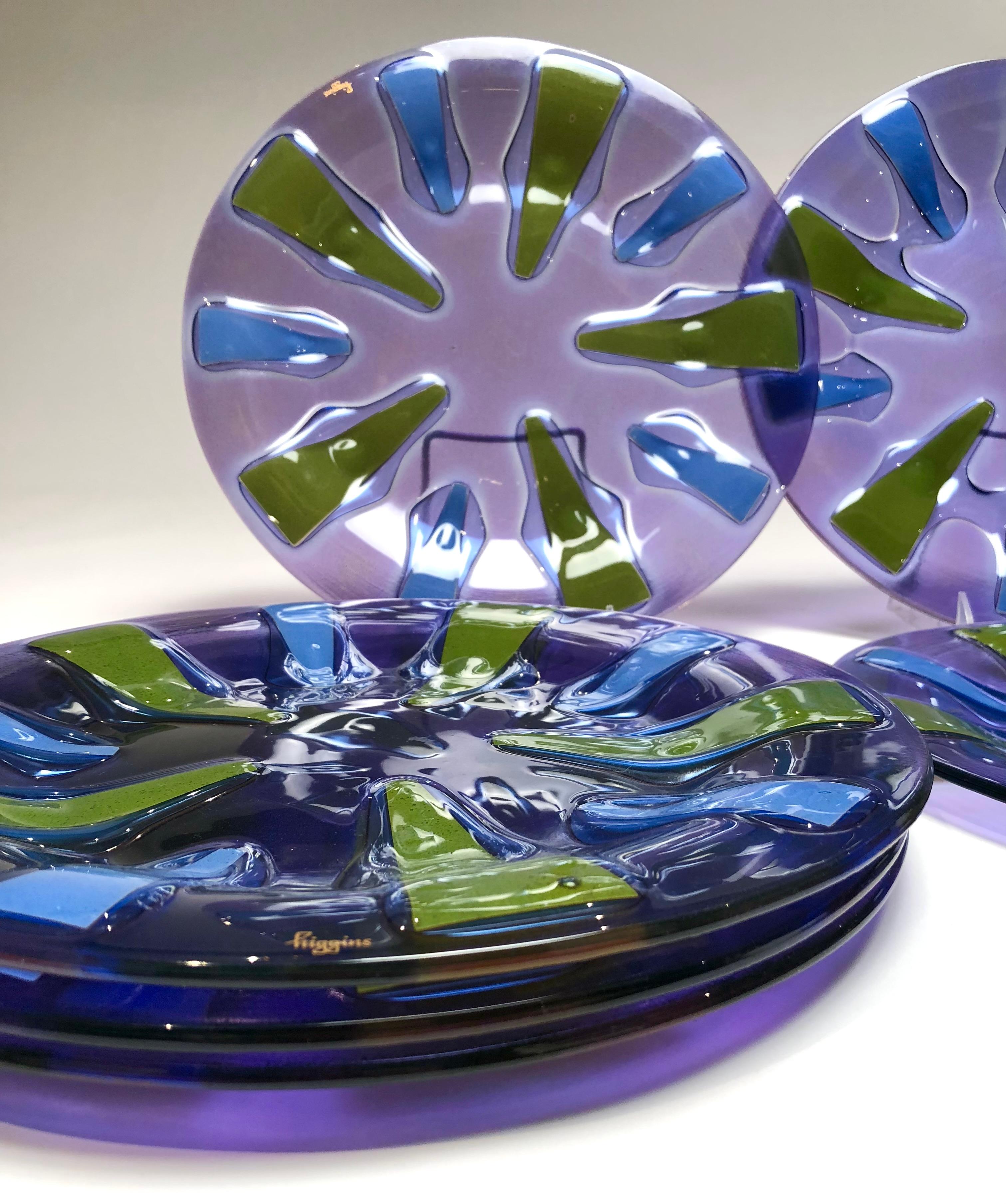 Américain Ensemble de 12 chargeurs en verre fusionné Higgins Blues & Greene signés en vente