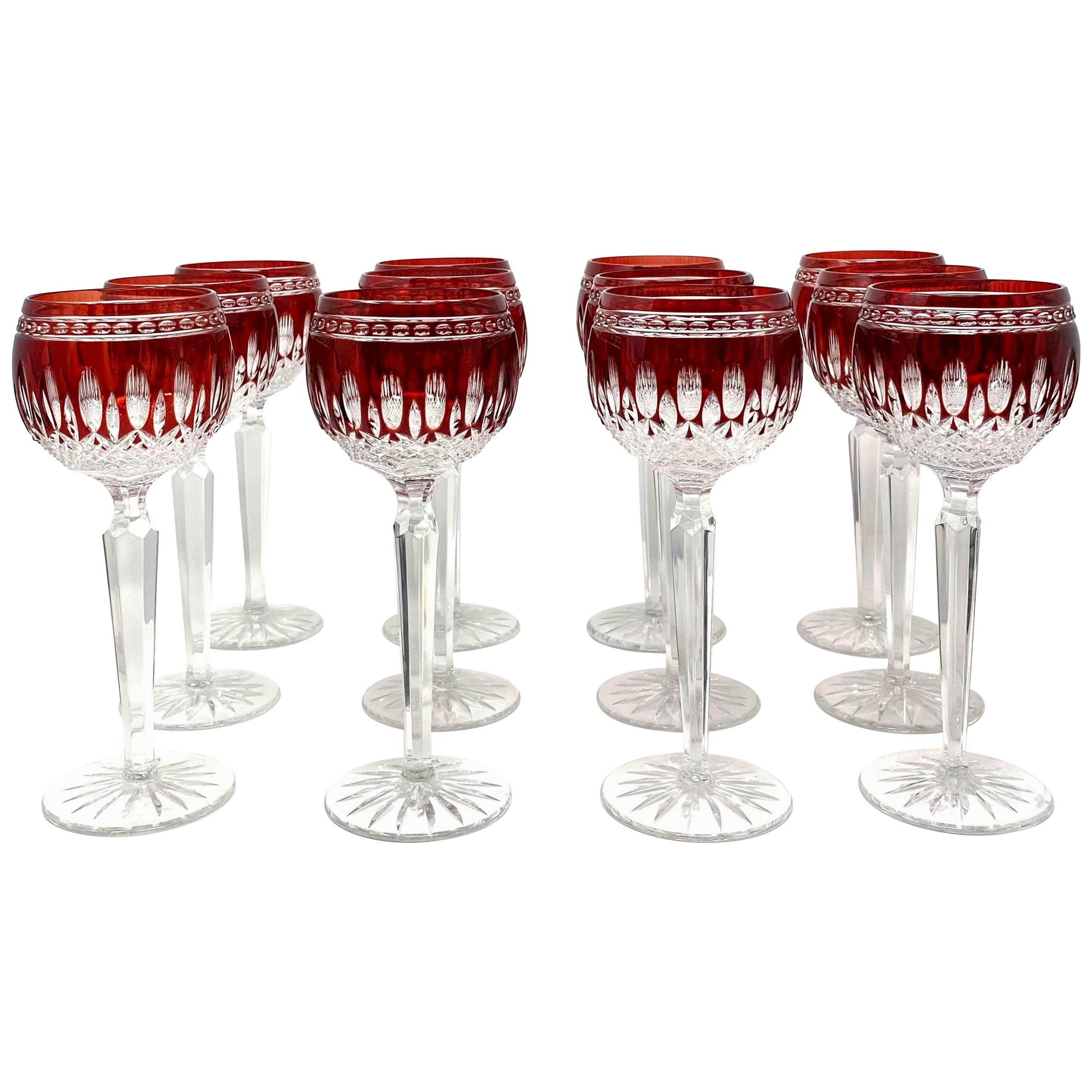 Set of 12 Signed Waterford Crystal Clarendon Ruby Wine Glasses