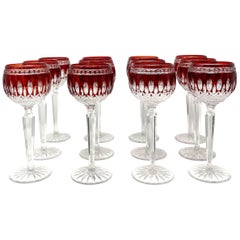 Set of 12 Signed Waterford Crystal Clarendon Ruby Wine Glasses