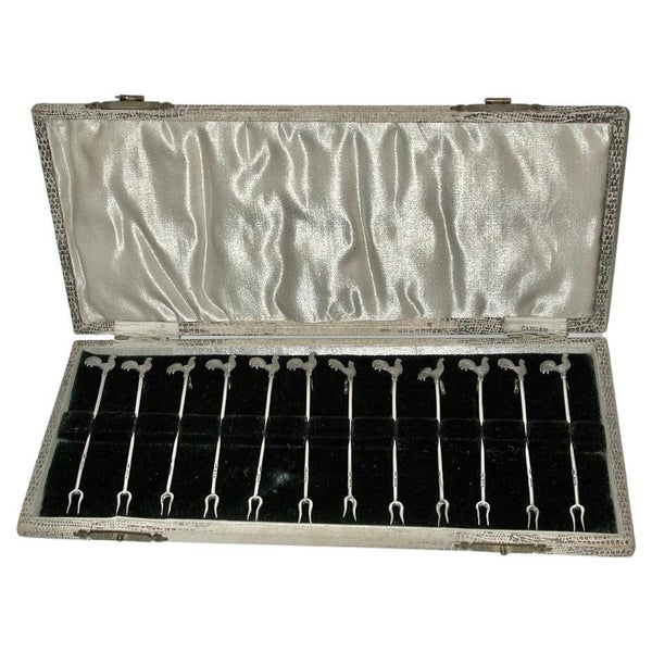 Set of 12 Silver Cockerell Cocktail Sticks Dated 1929/30, Made in Birmingham