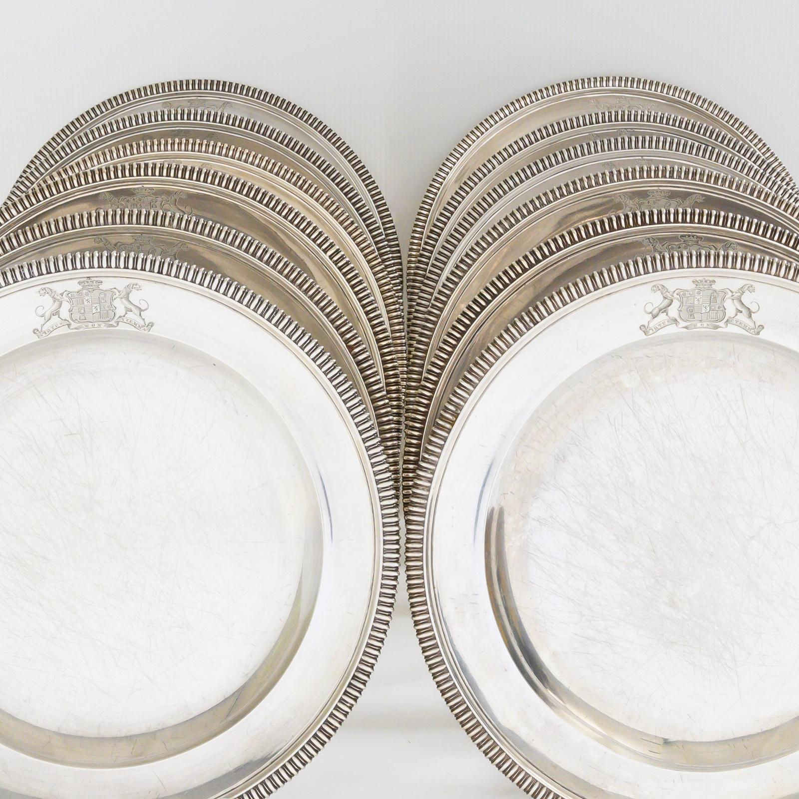 British Set of 12 Silver Dinner Plates by Paul Storr