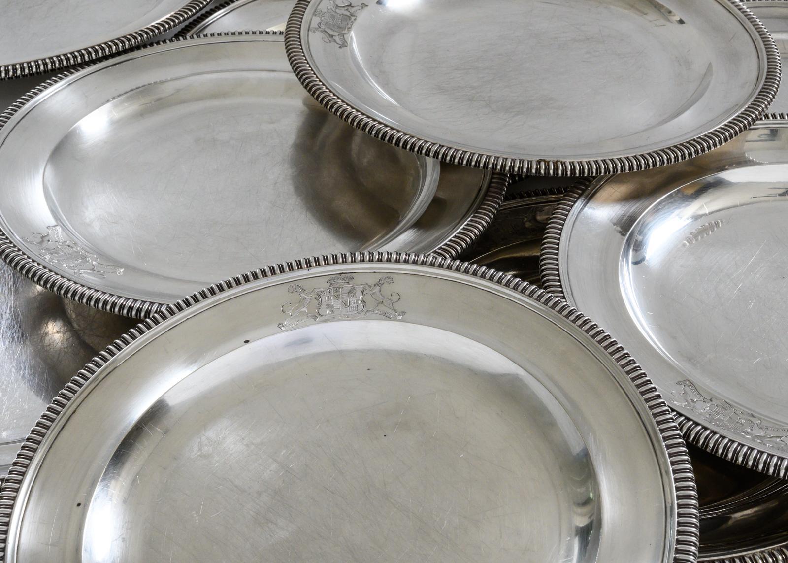 19th Century Set of 12 Silver Dinner Plates by Paul Storr