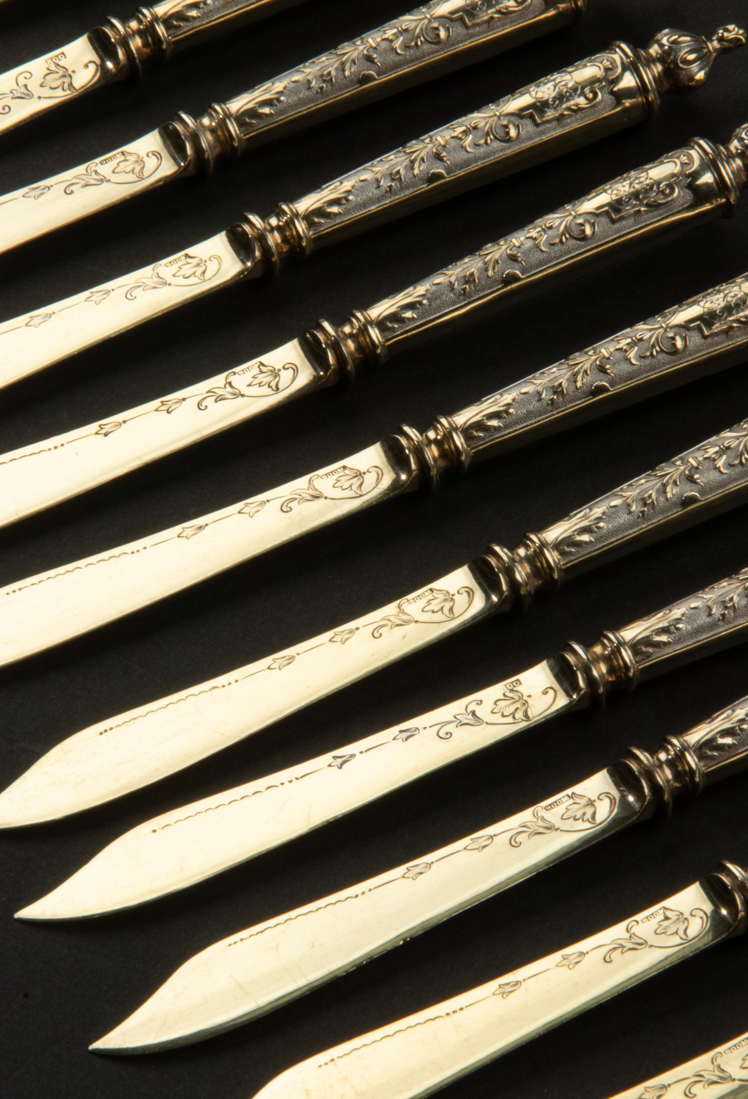 Set of 12 Silver Gilded Butter Knives Dated 1896 For Sale 3