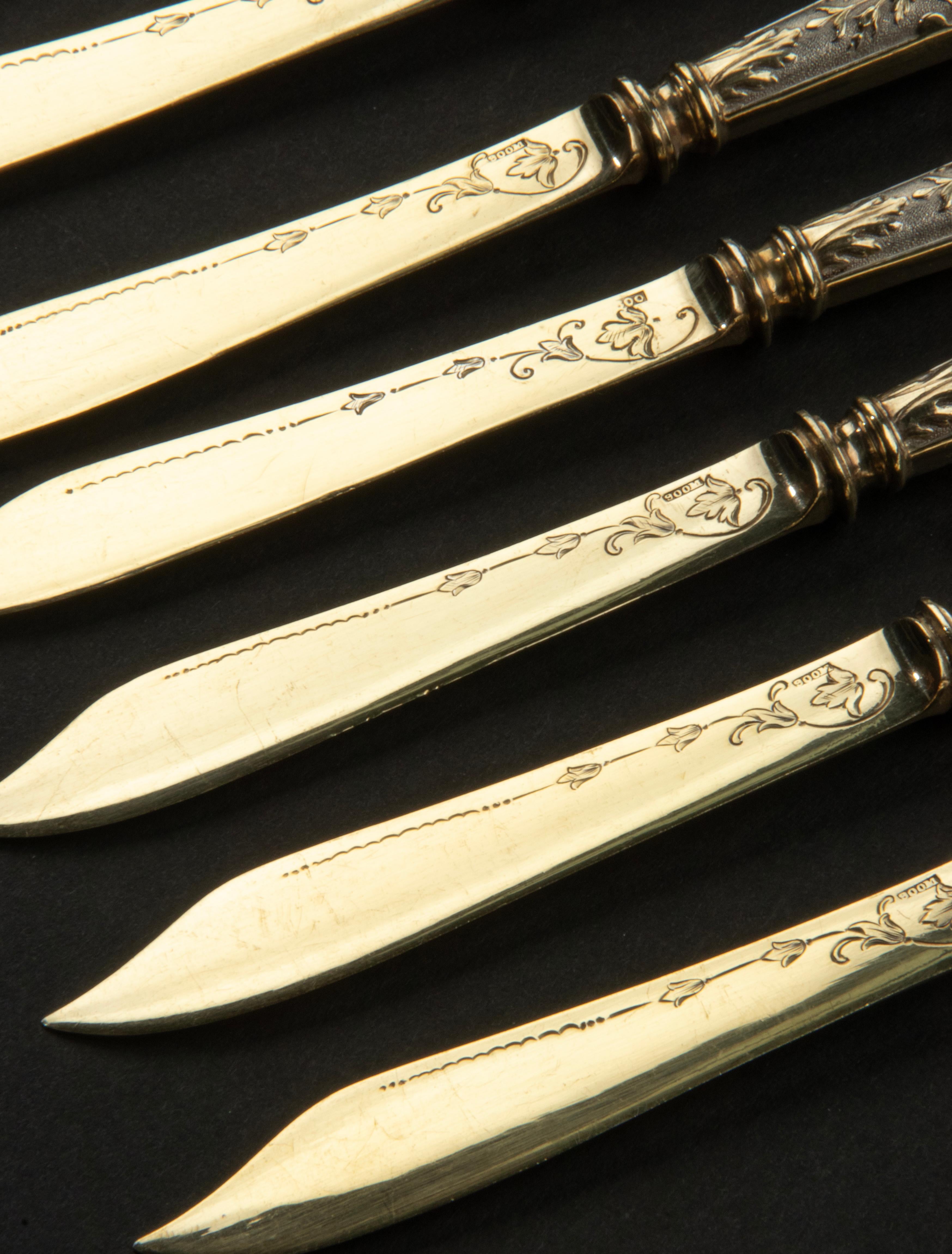 Set of 12 Silver Gilded Butter Knives Dated 1896 For Sale 5