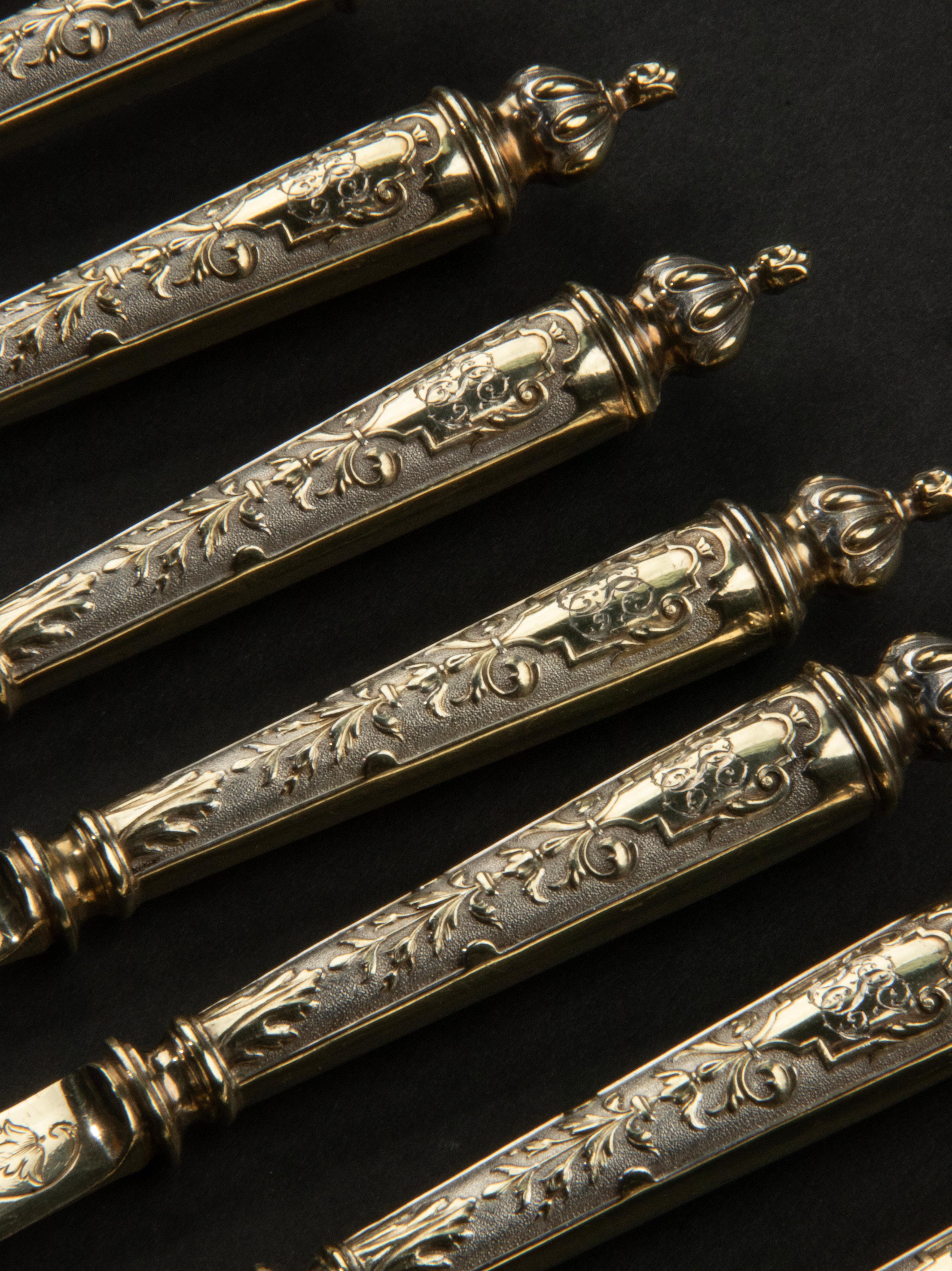 Set of 12 Silver Gilded Butter Knives Dated 1896 For Sale 6