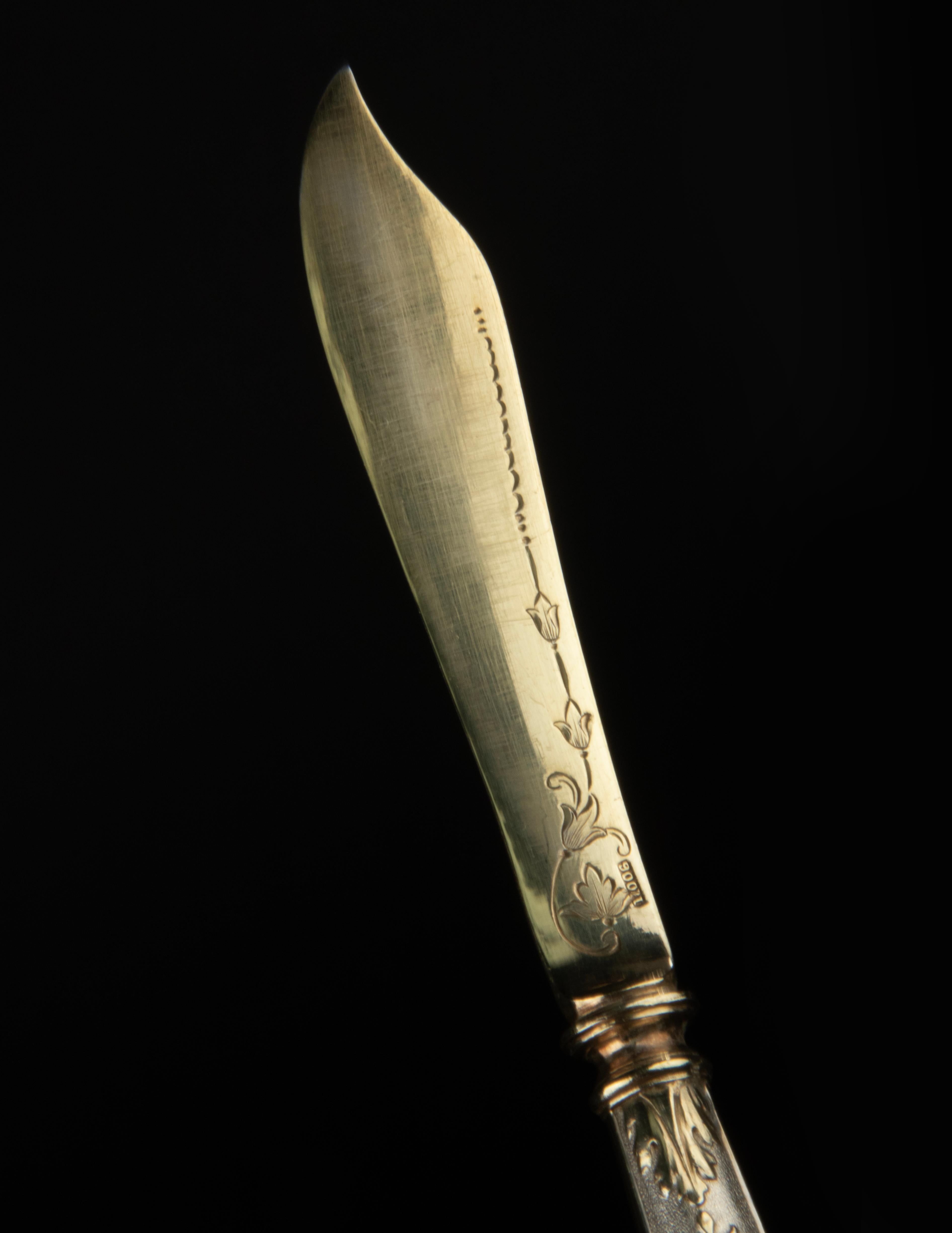 Set of 12 Silver Gilded Butter Knives Dated 1896 For Sale 8