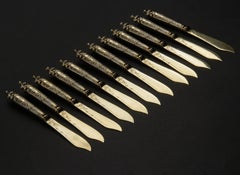 Set of 12 Silver Gilded Butter Knives Dated 1896