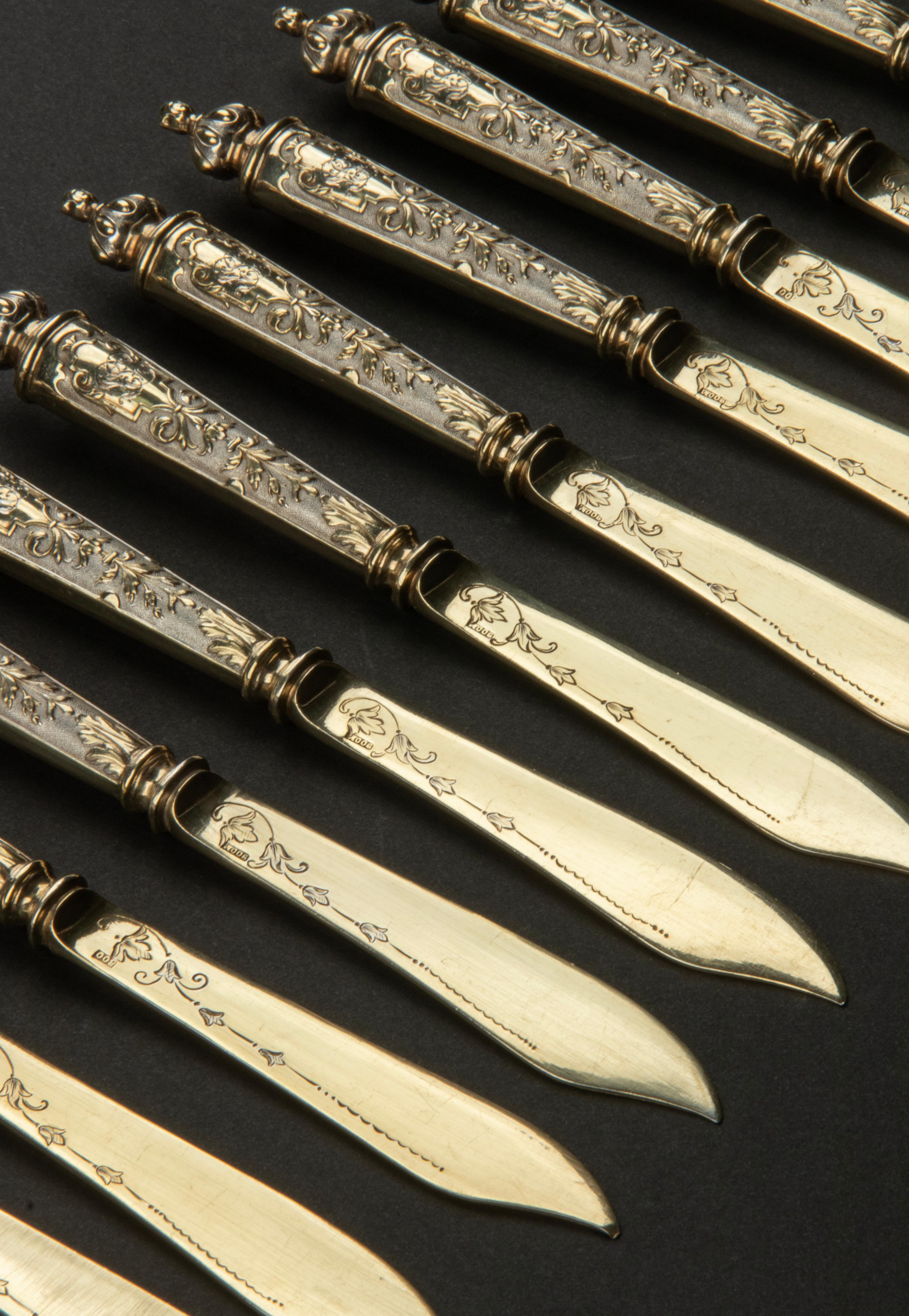 Set of 12 Silver Gilded Butter Knives Dated 1896 In Good Condition For Sale In Casteren, Noord-Brabant