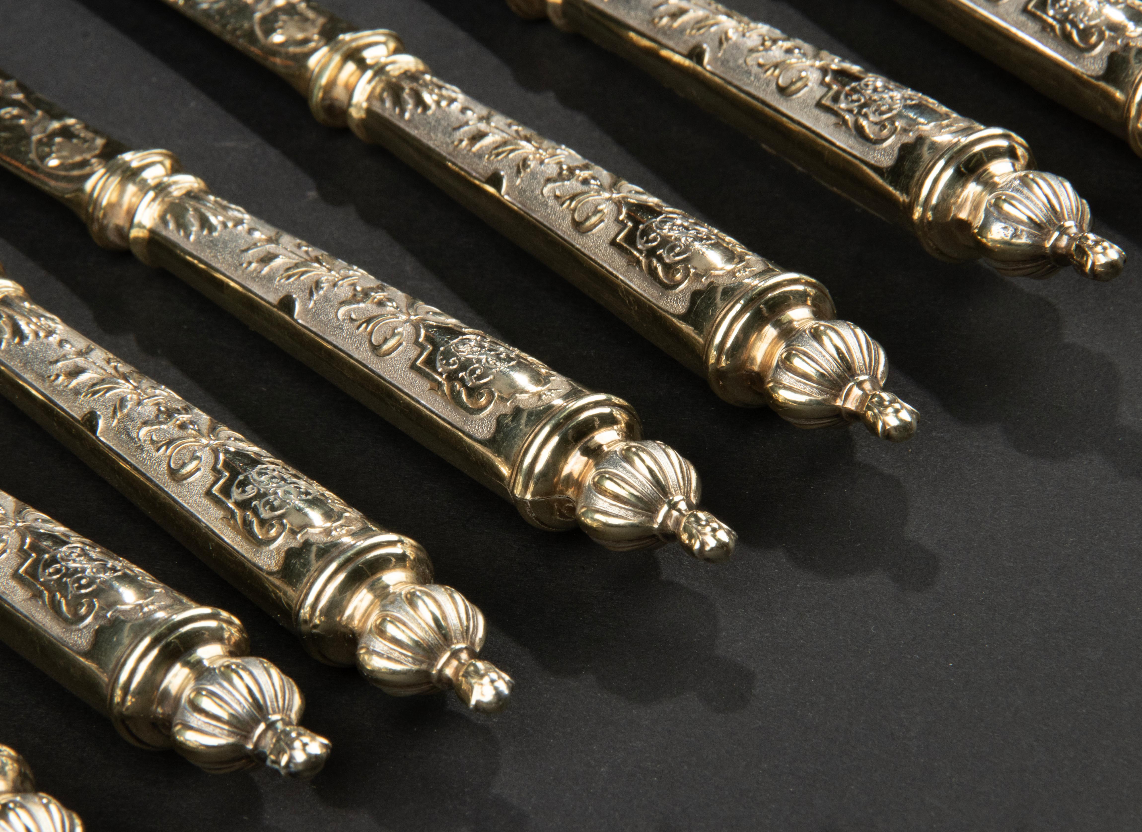 Set of 12 Silver Gilded Butter Knives Dated 1896 For Sale 1