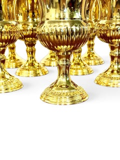 Set of 12 Silver on Copper Gilt Footed Goblets, circa 1960