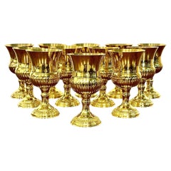 Set of 12 Silver on Copper Gilt Footed Goblets, circa 1960