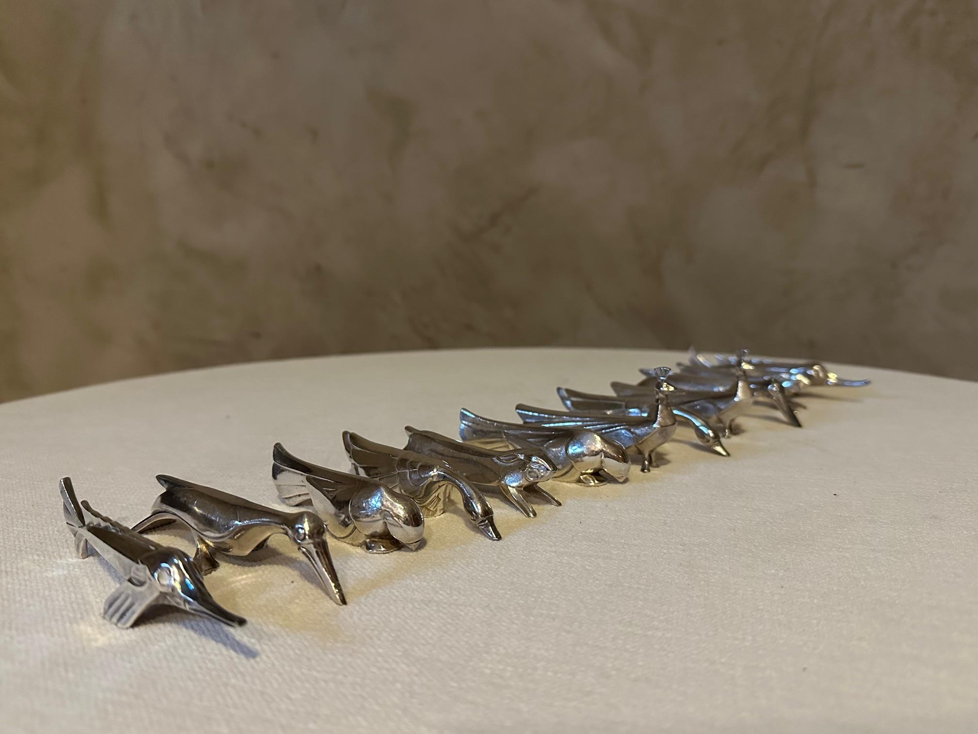French Set of 12 Silver plate Art Deco Christofle Knives Holder, 1930s For Sale