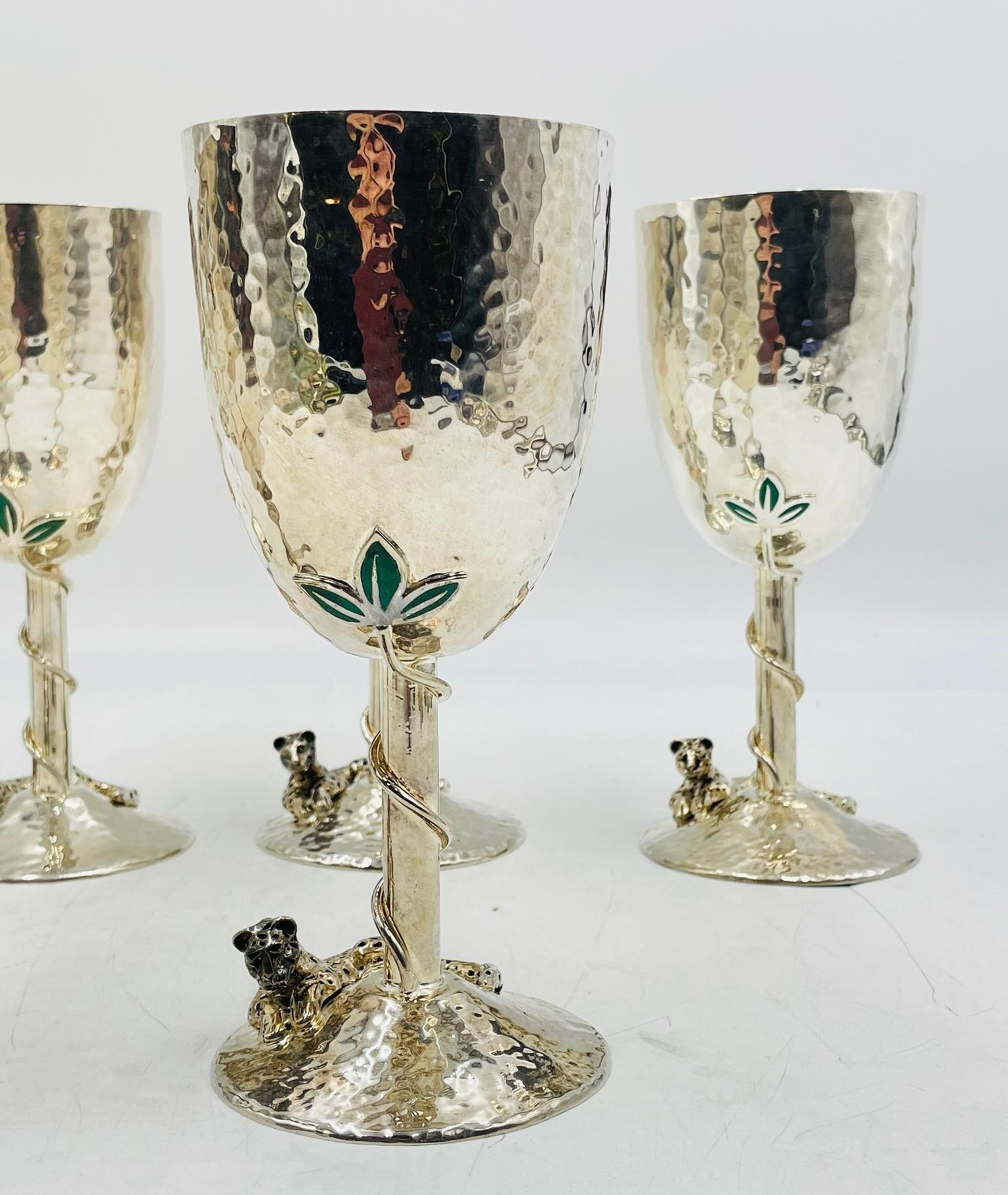 Set di 12 calici da vino/acqua in argento placcato e smeraldo schiacciato di Emilia Castillo in vendita 7