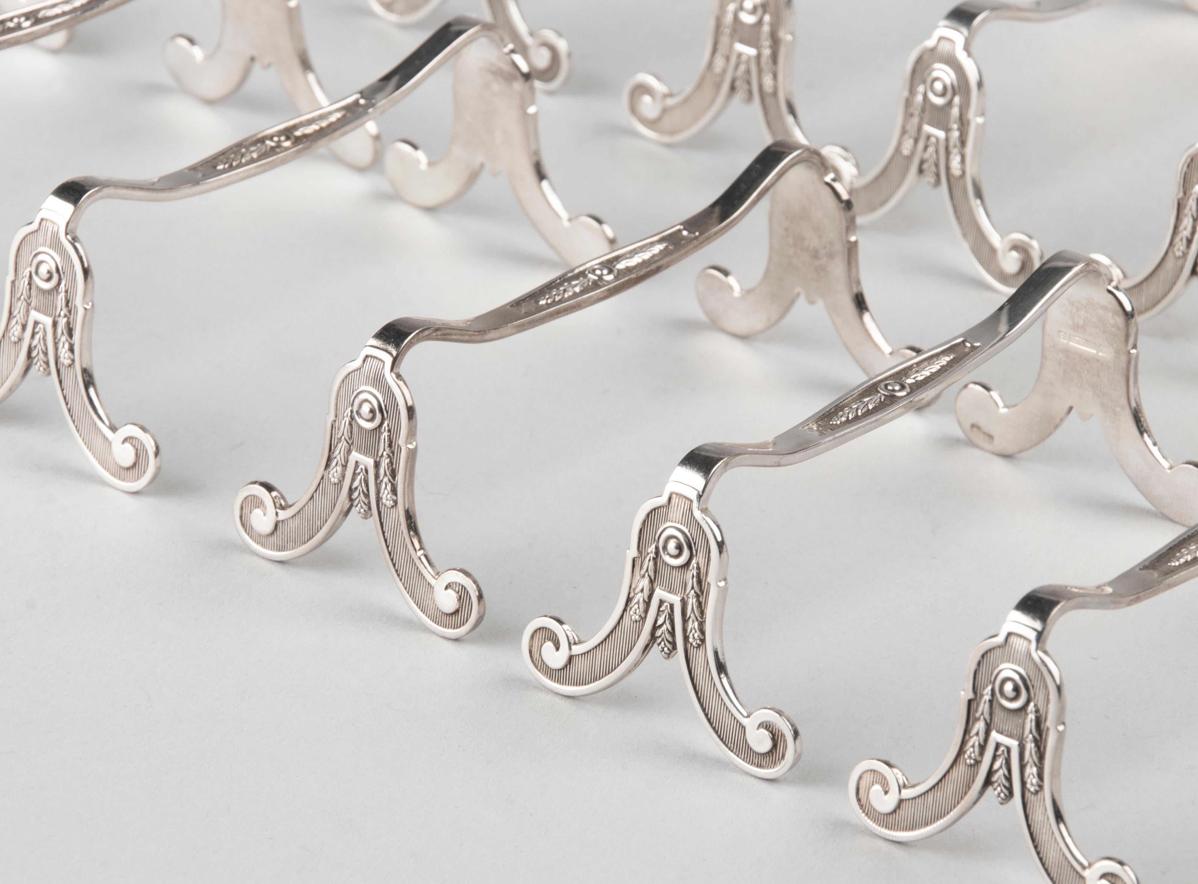 French Set of 12 Silver Plated Knife Rests by Christofle Model Marie Antoinette For Sale