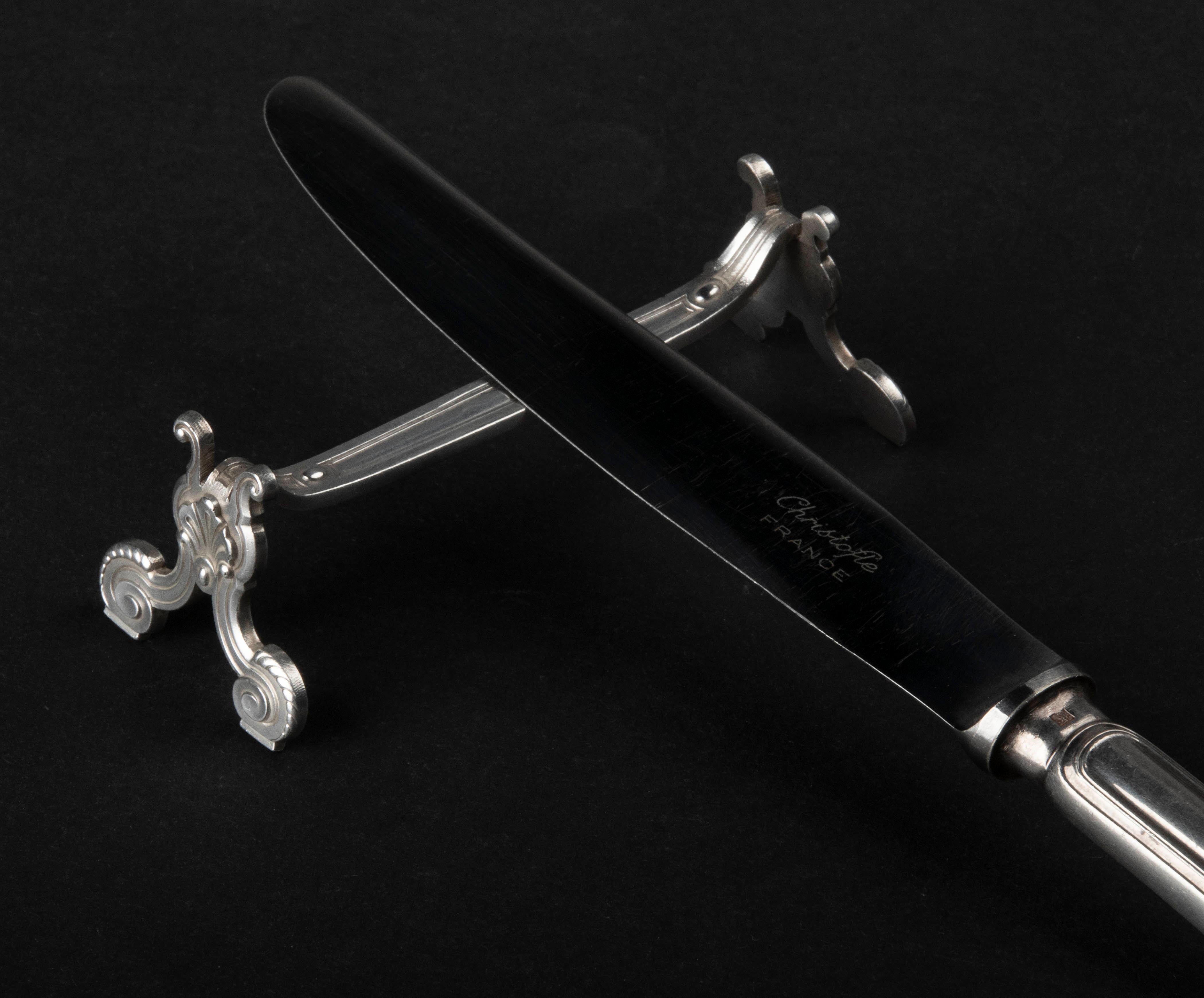 Louis XVI Set of 12 Silver Plated Knife Rests Made by Christofle Model Vendome