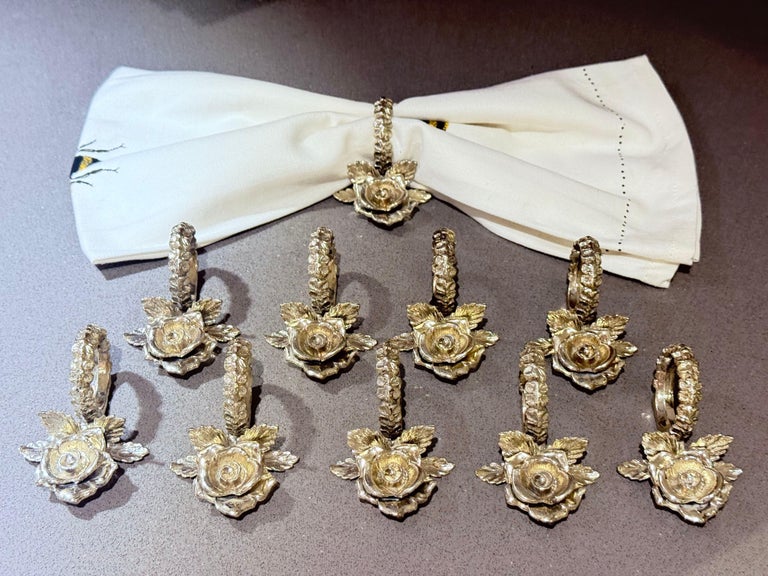 Set Di 8 Portatovaglioli In Metallo Dorato Con Motivo A Rosa – Eleganza Per La Tavola, Matrimoni E Cene - 2