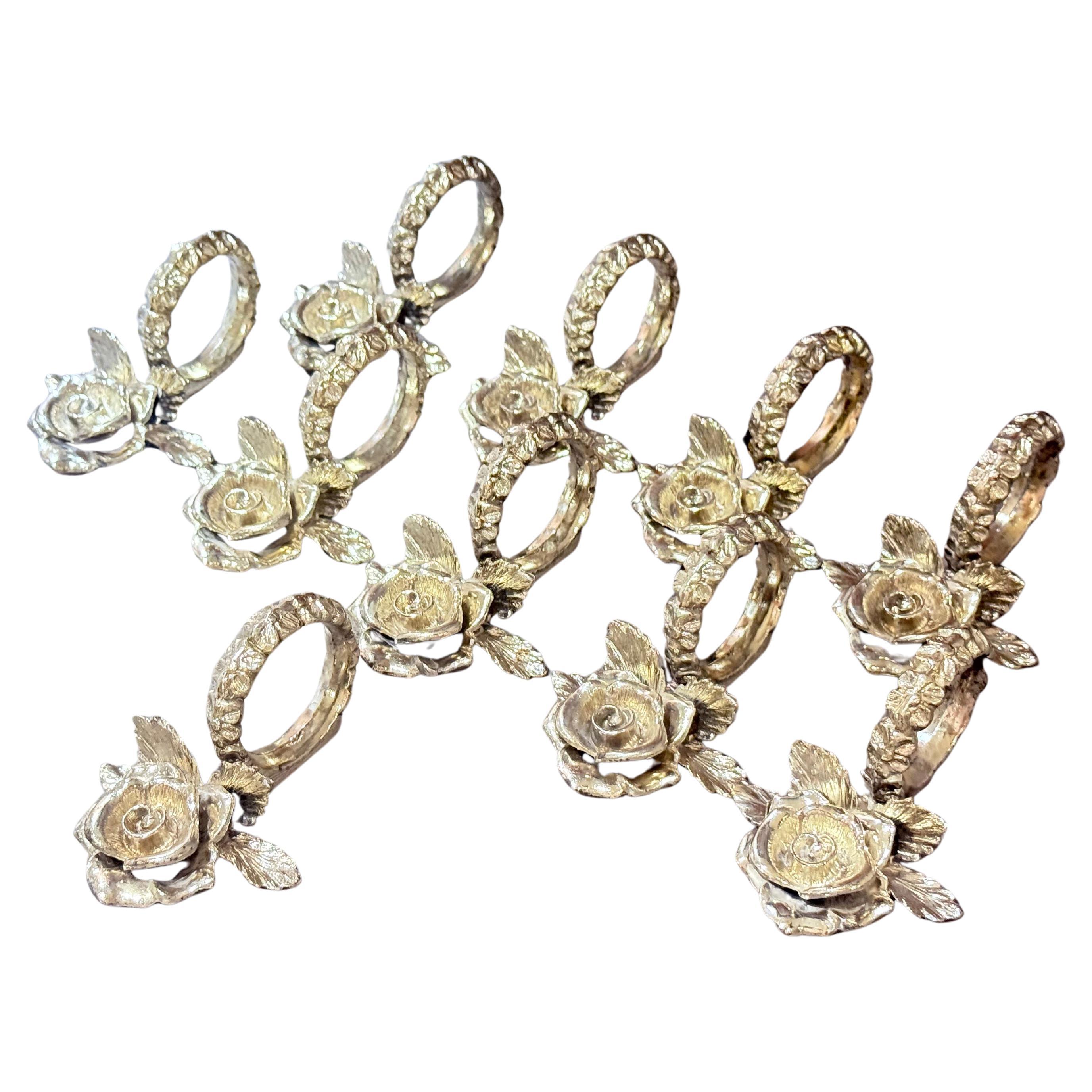 Satz mit 10 versilberten Rosenserviettenringen, Vintage Tischdekoration Collection Foral