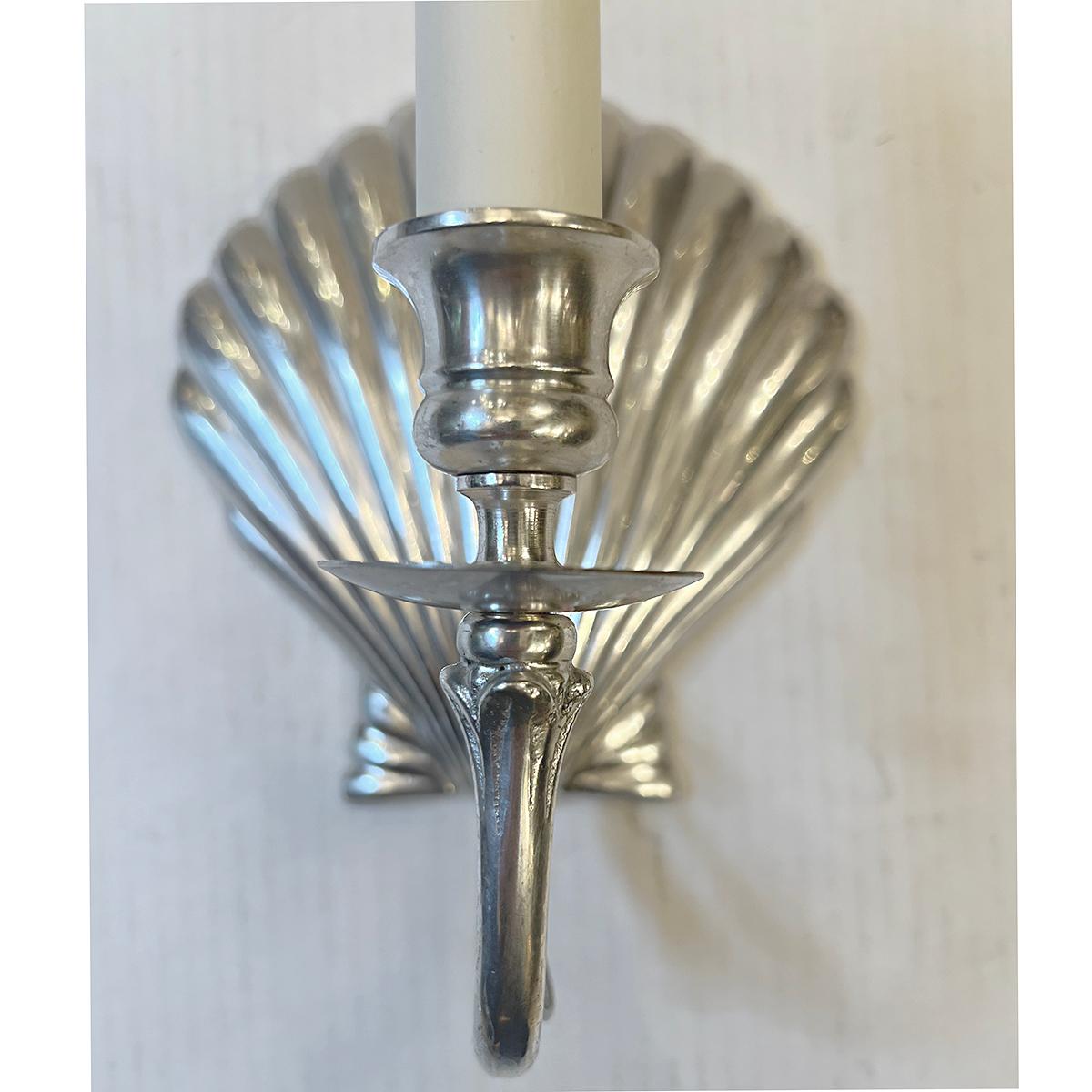 Mid-20th Century Set of 12 Silvered Shell Sconces, Sold Per Pair For Sale