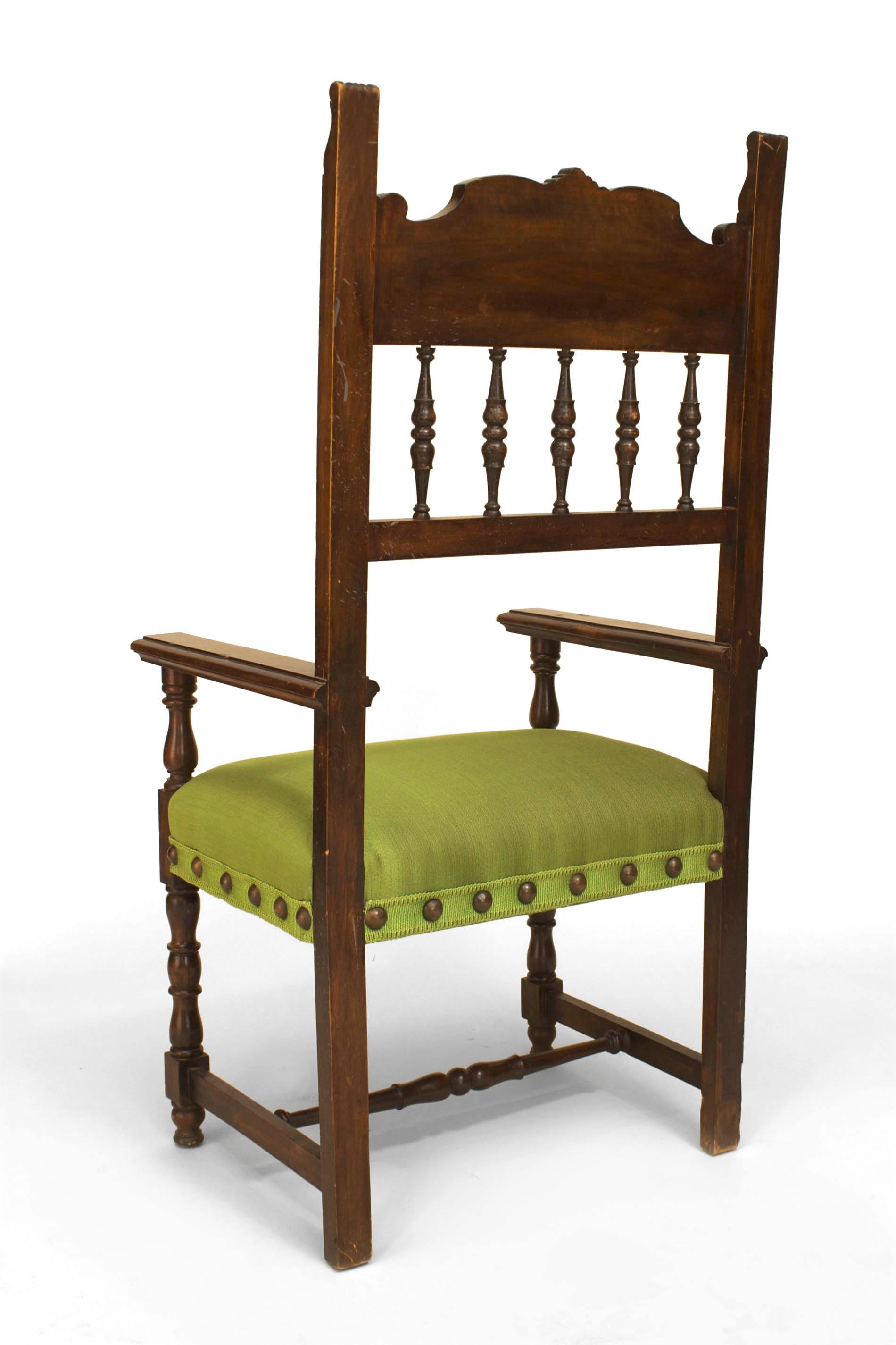 Set of 12 Spanish Renaissance Green Upholstered Chair In Good Condition For Sale In New York, NY