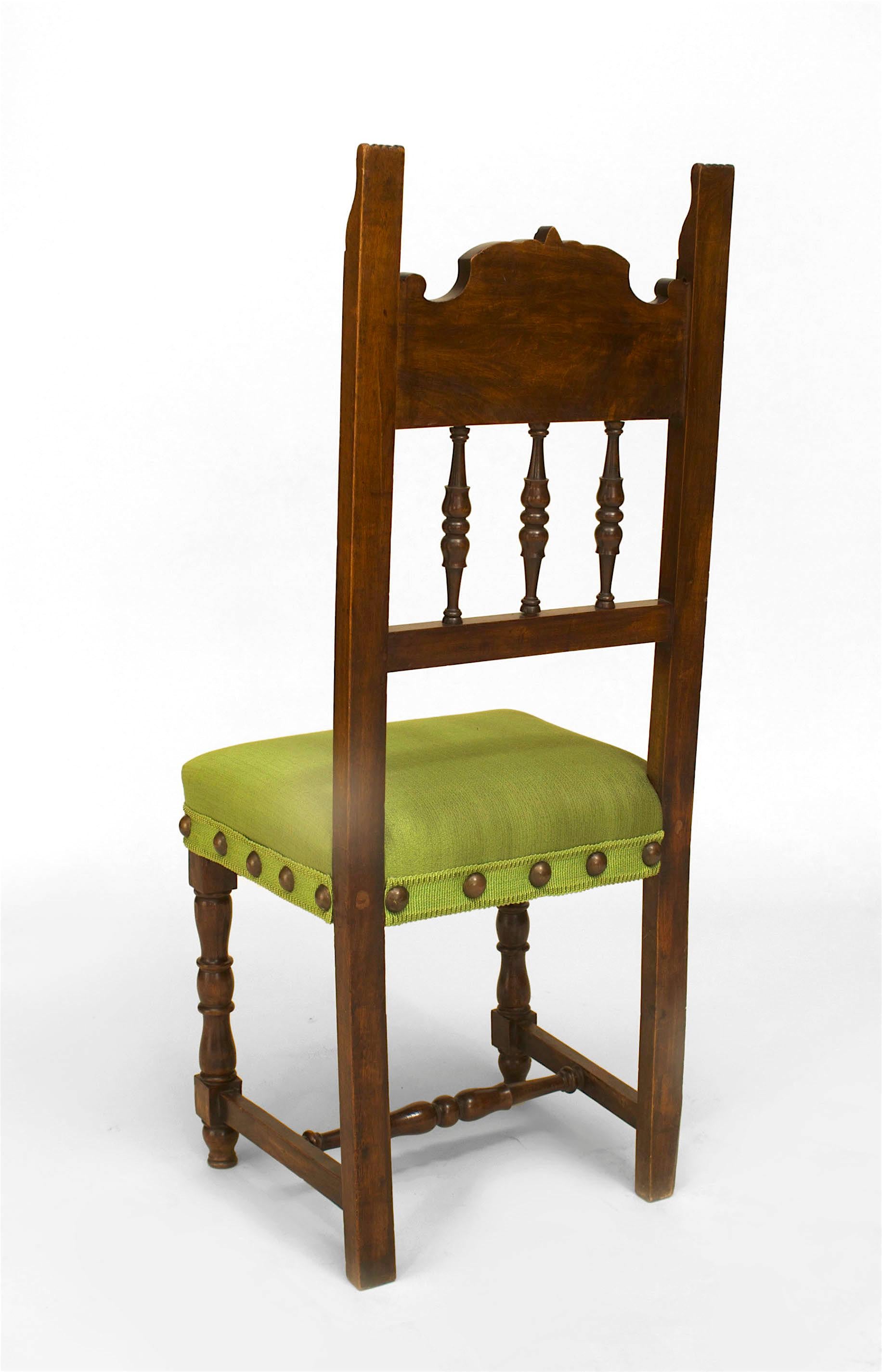 Upholstery Set of 12 Spanish Renaissance Green Upholstered Chair For Sale