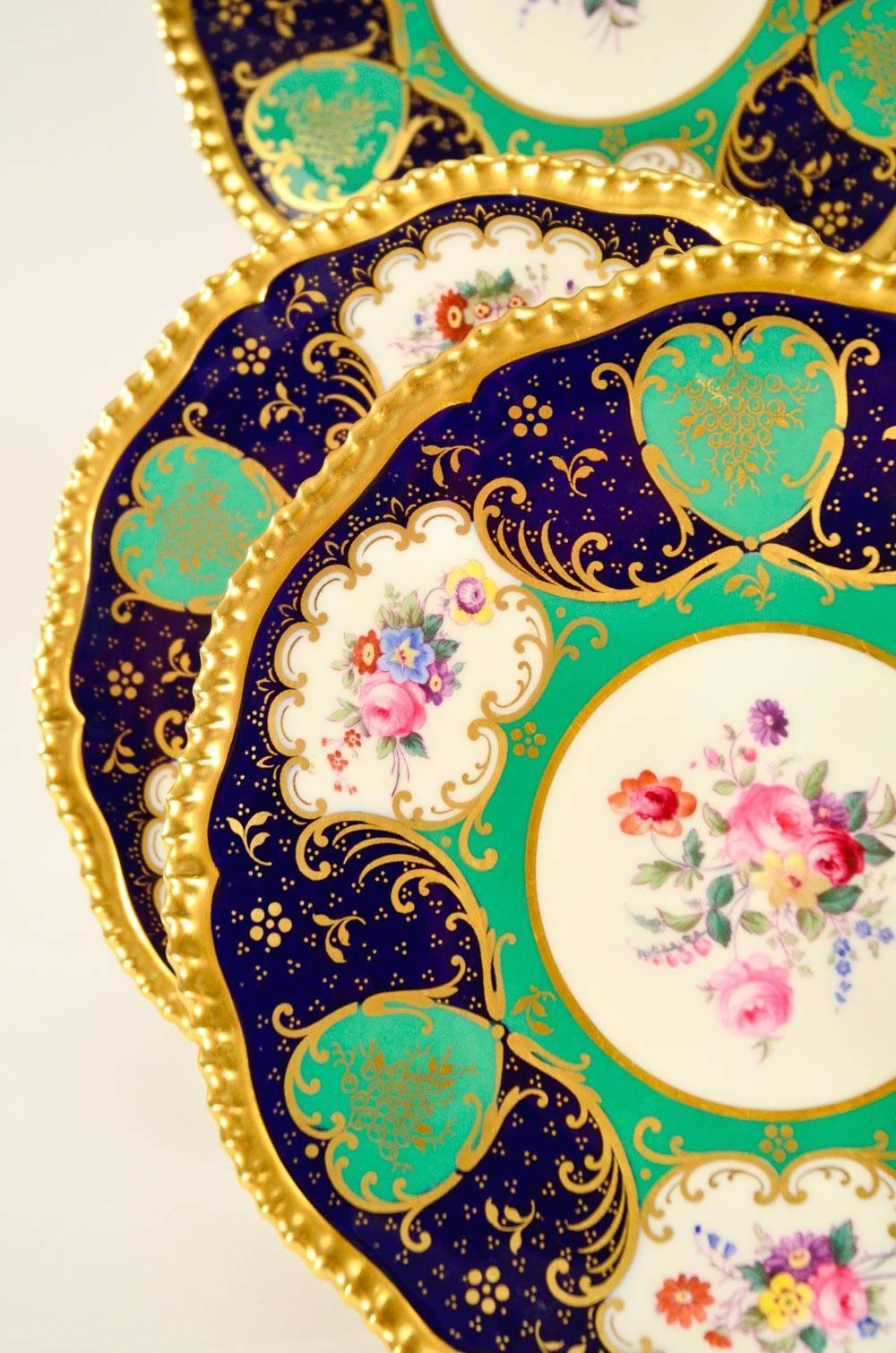 Gilt Set of 12 Spode Copelands Dessert Plates, Bailey, Banks and Biddle, circa 1907