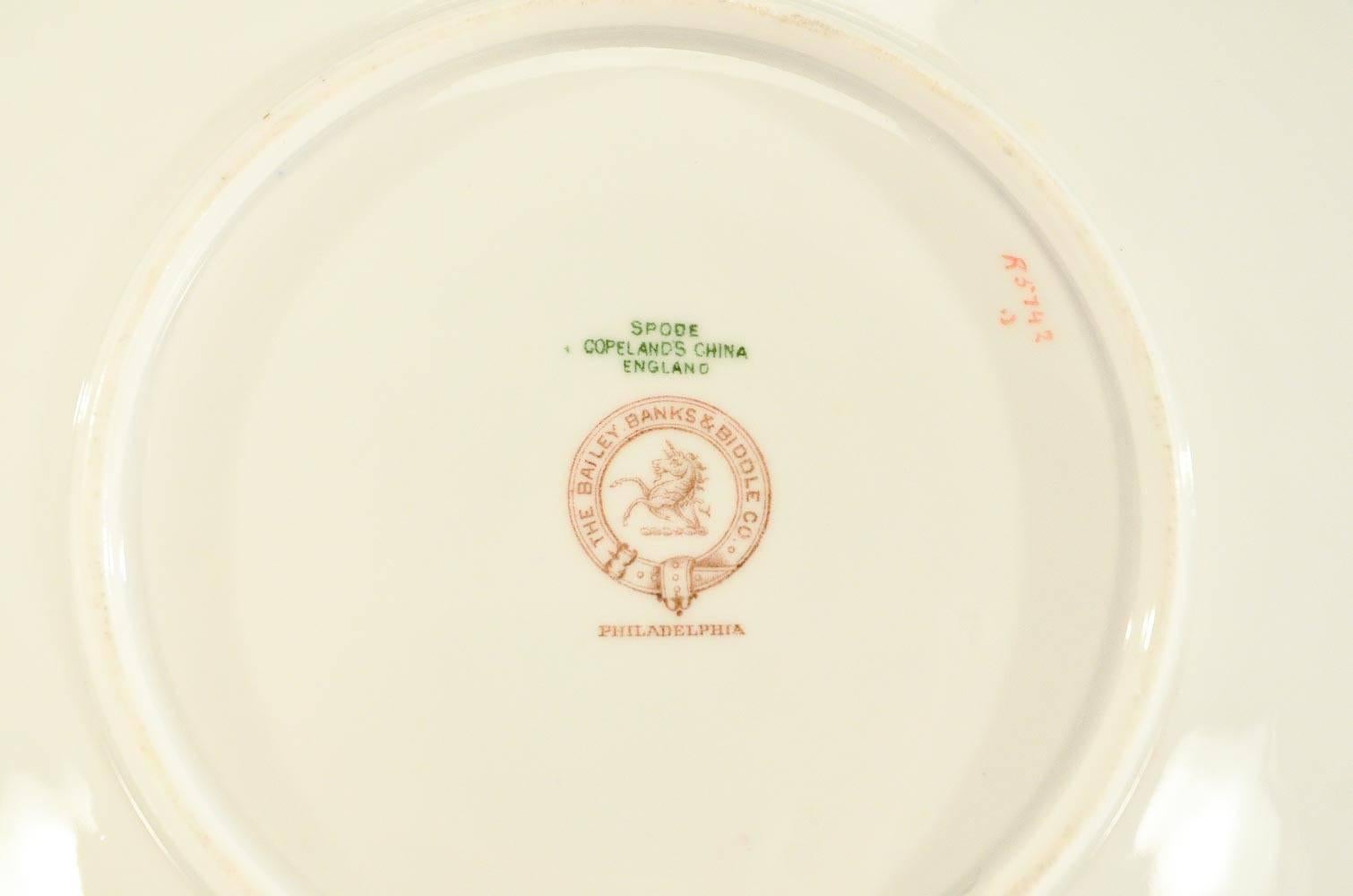 Set of 12 Spode Copelands Dessert Plates, Bailey, Banks and Biddle, circa 1907 In Good Condition In Great Barrington, MA