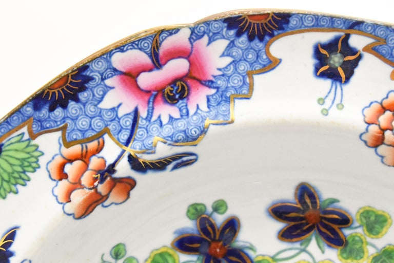 English Set of 12 Spode Newstone Aesthetic Movement Japanese Garden Soup Bowls Ca. 1840 For Sale