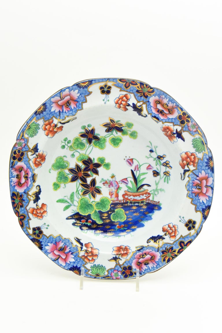 Enameled Set of 12 Spode Newstone Aesthetic Movement Japanese Garden Soup Bowls Ca. 1840 For Sale