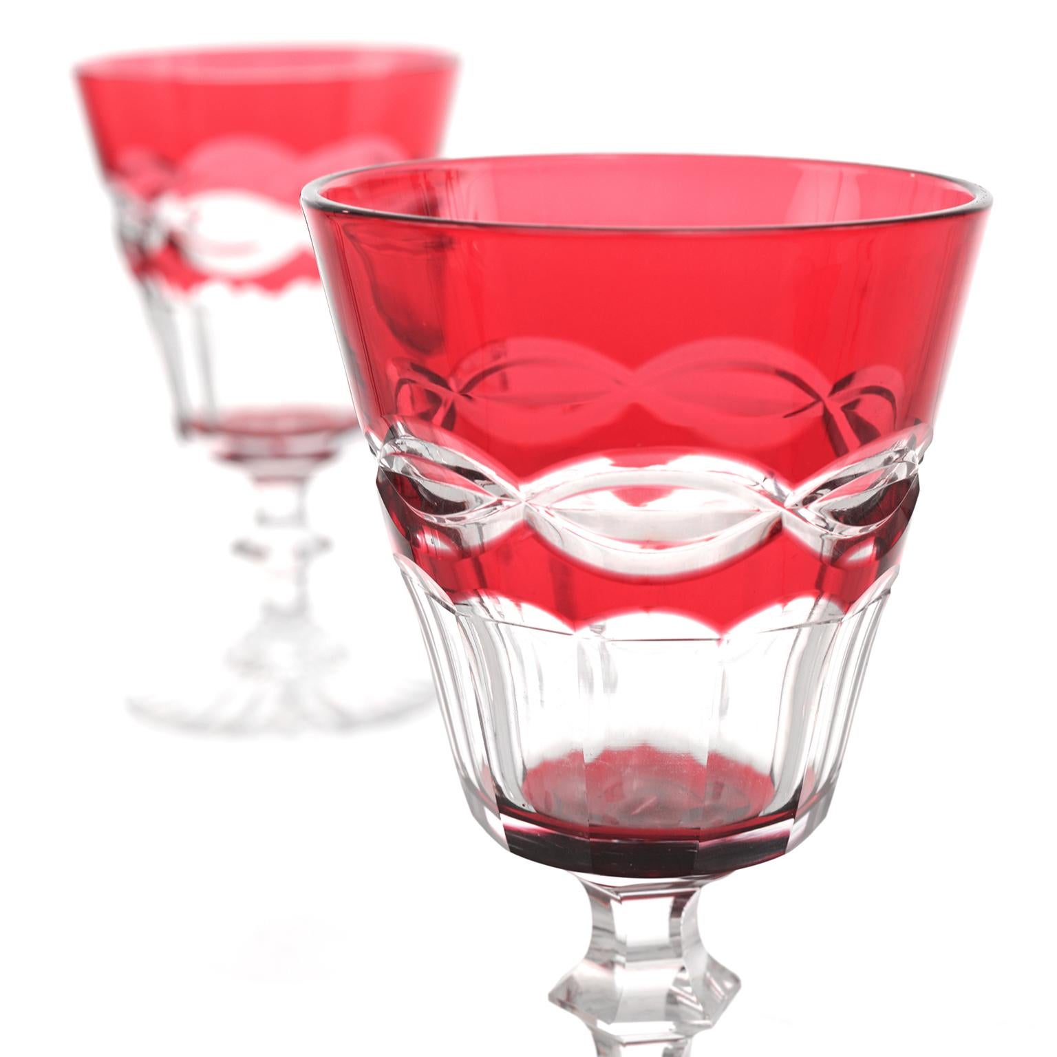 Early 20th Century Set of 12 St. Louis Cranberry Hock Glasses