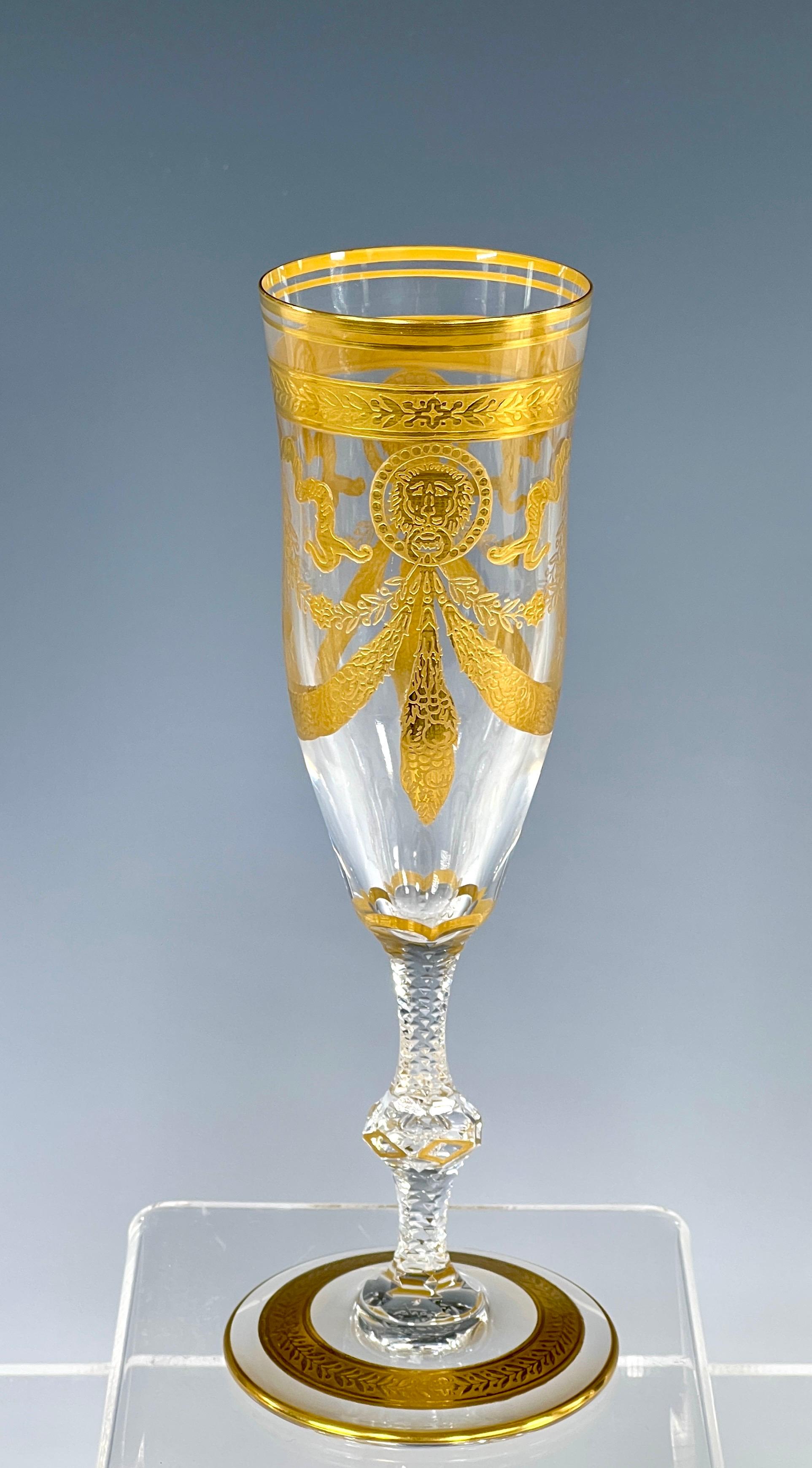 Set of 12 St Louis Crystal Handblown Gilt Champagne Flutes Congress Pattern 1