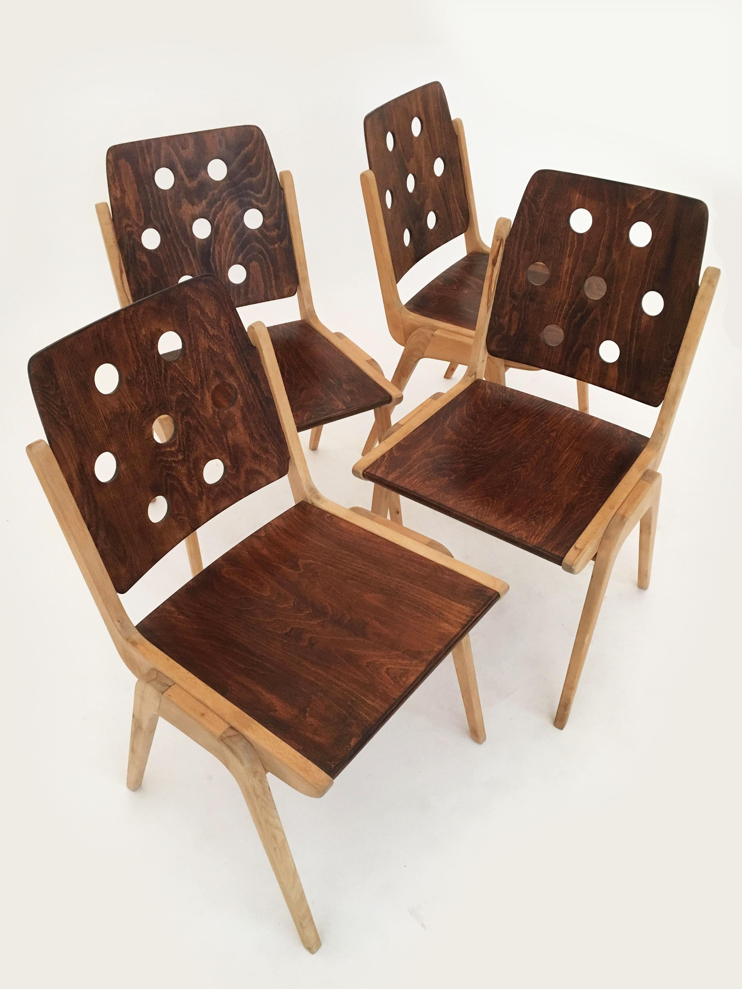 Set of 12 Stacking Dining Chairs Franz Schuster, Duo-Colored, Austria, 1950s For Sale 3