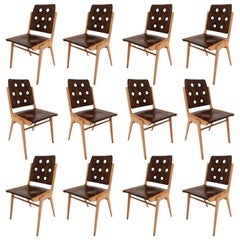 Set of 12 Stacking Dining Chairs Franz Schuster, Duo-Colored, Austria, 1950s