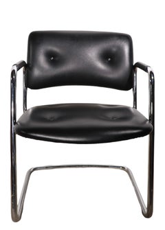 Set of 12 Steelcase Chrome and Black Cantilevered Armchairs Model 421-482