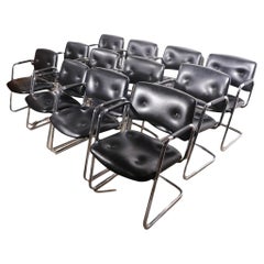 Used Set of 12 Steelcase Chrome and Black Cantilevered Armchairs Model 421-482
