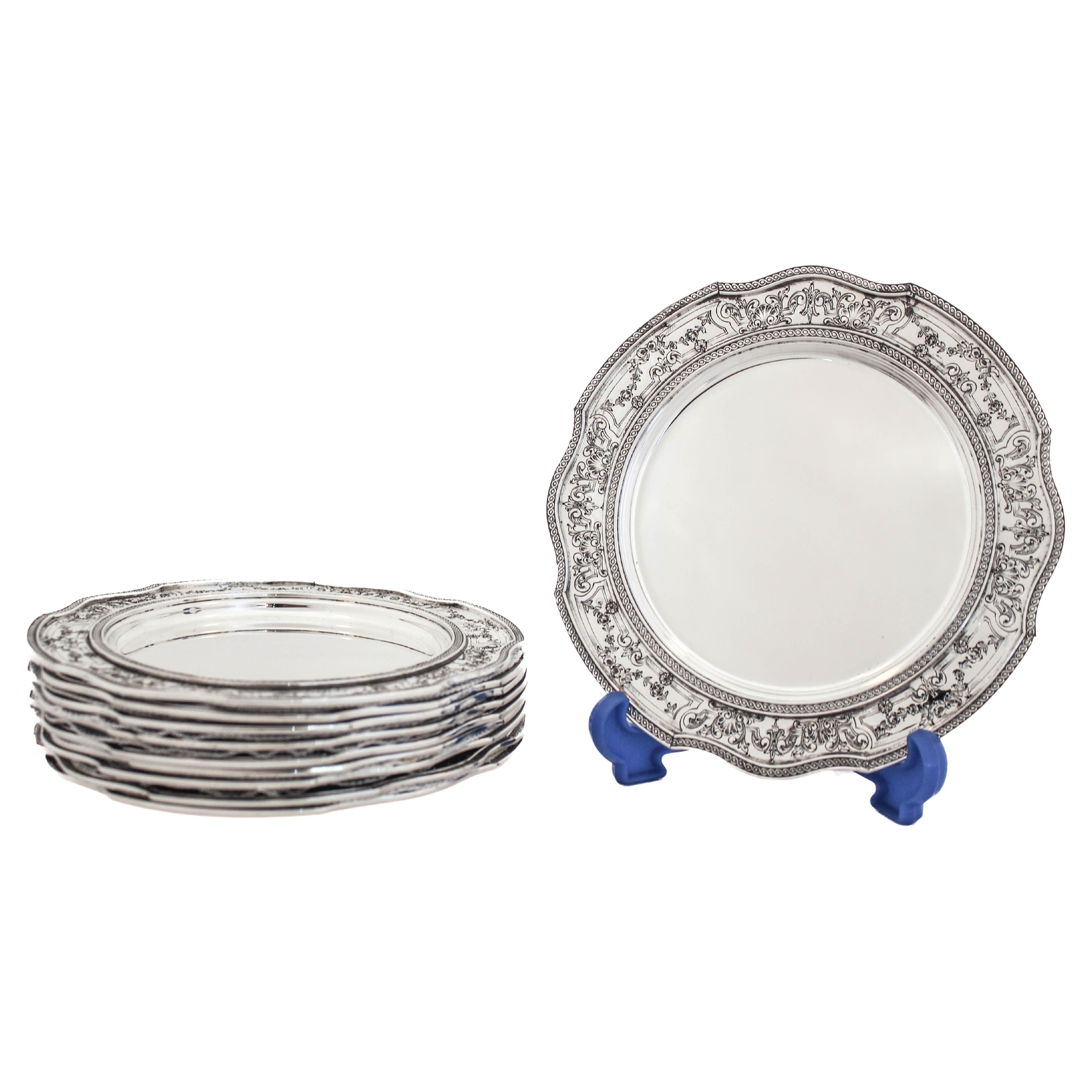 Set of 12 Sterling Silver Bread Plates