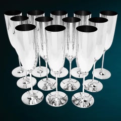 Set of 12 Sterling Silver Champagne Flutes Germany English Import Marks 1999
