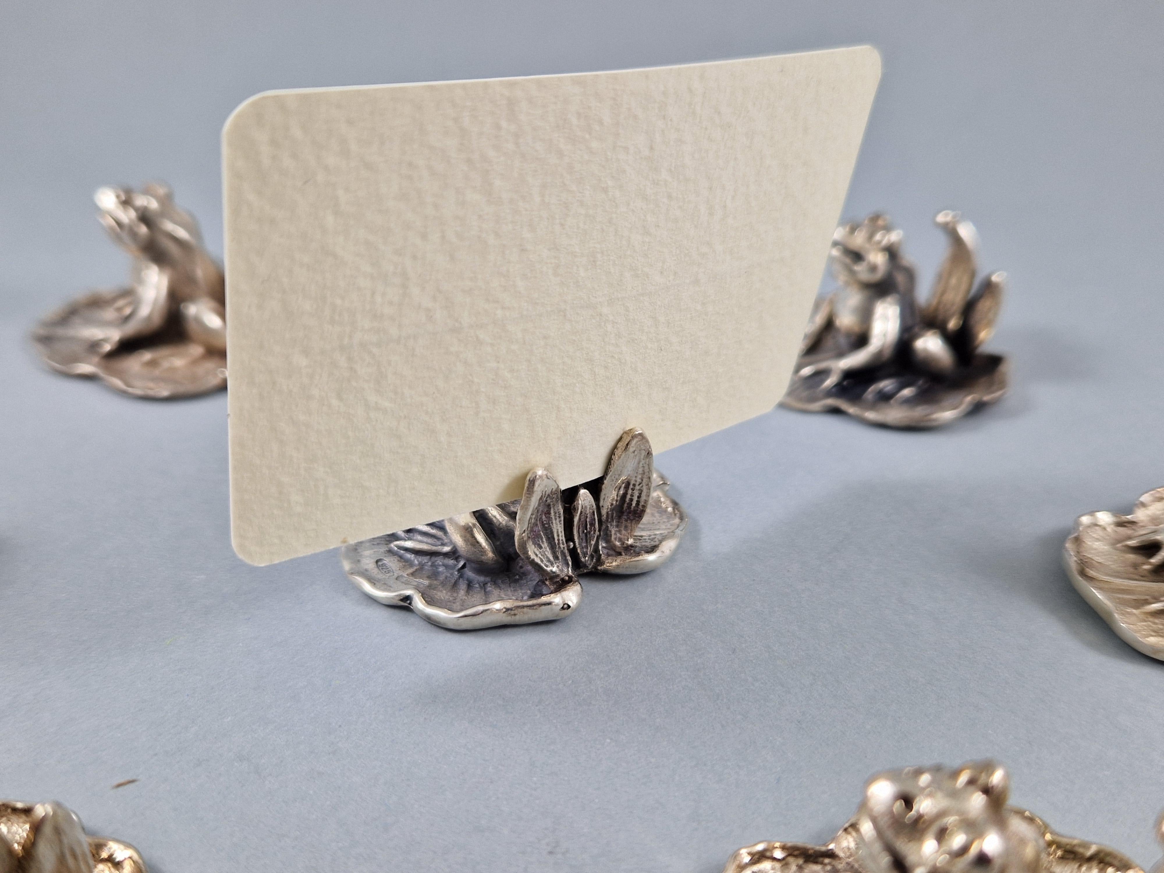Set of 12 Sterling Silver Frog Place Card Holders 5