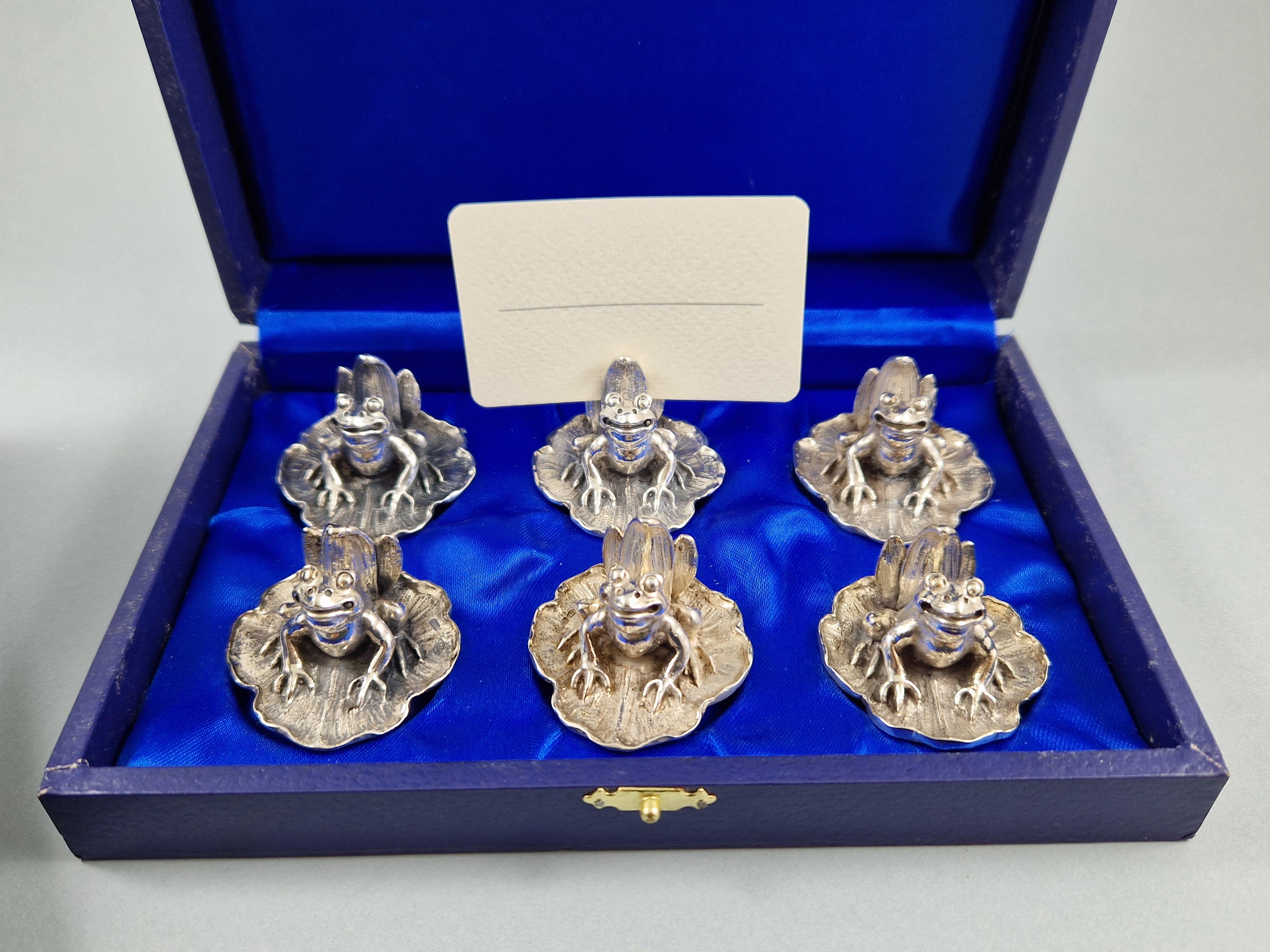 Italian Set of 12 Sterling Silver Frog Place Card Holders