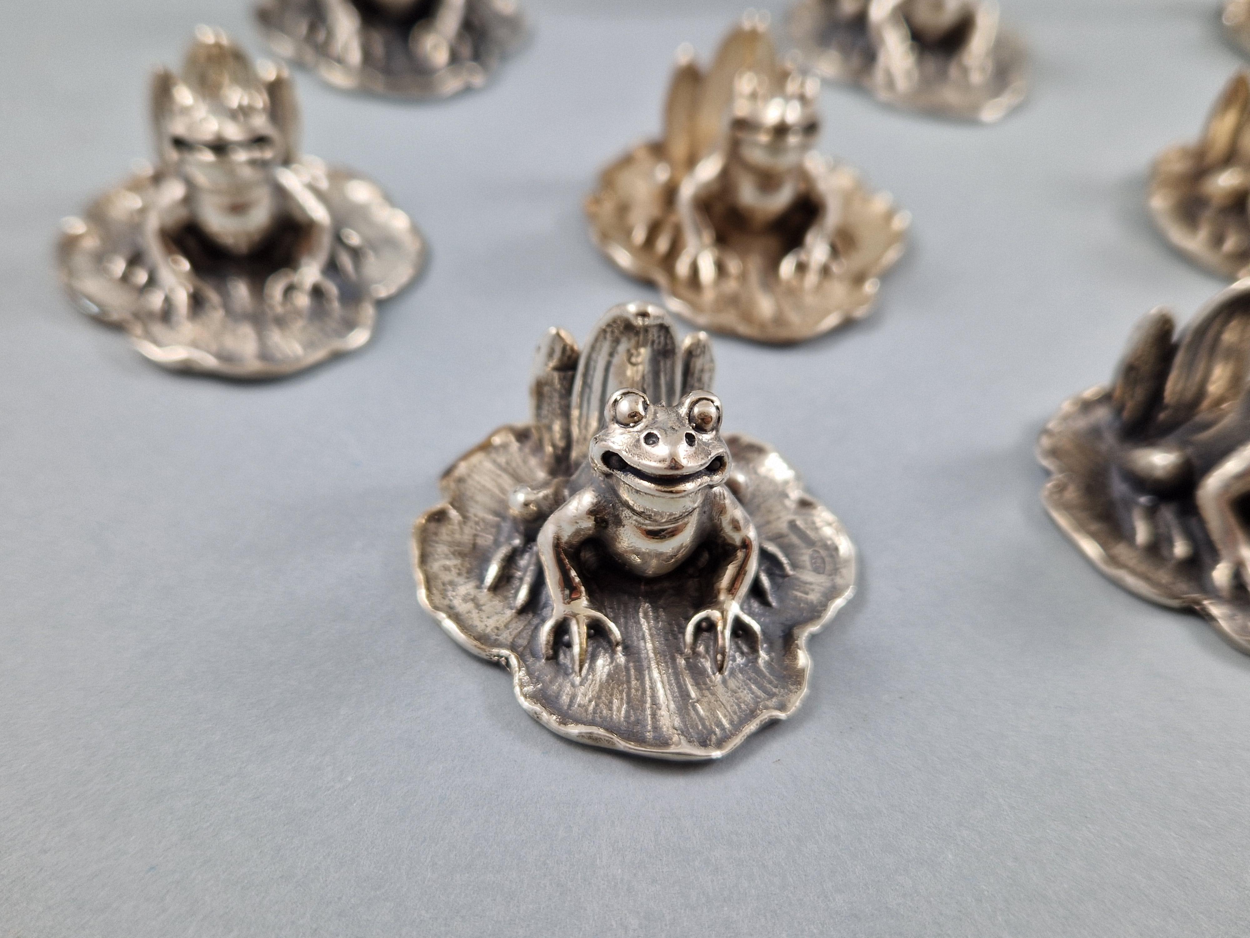 Set of 12 Sterling Silver Frog Place Card Holders 1
