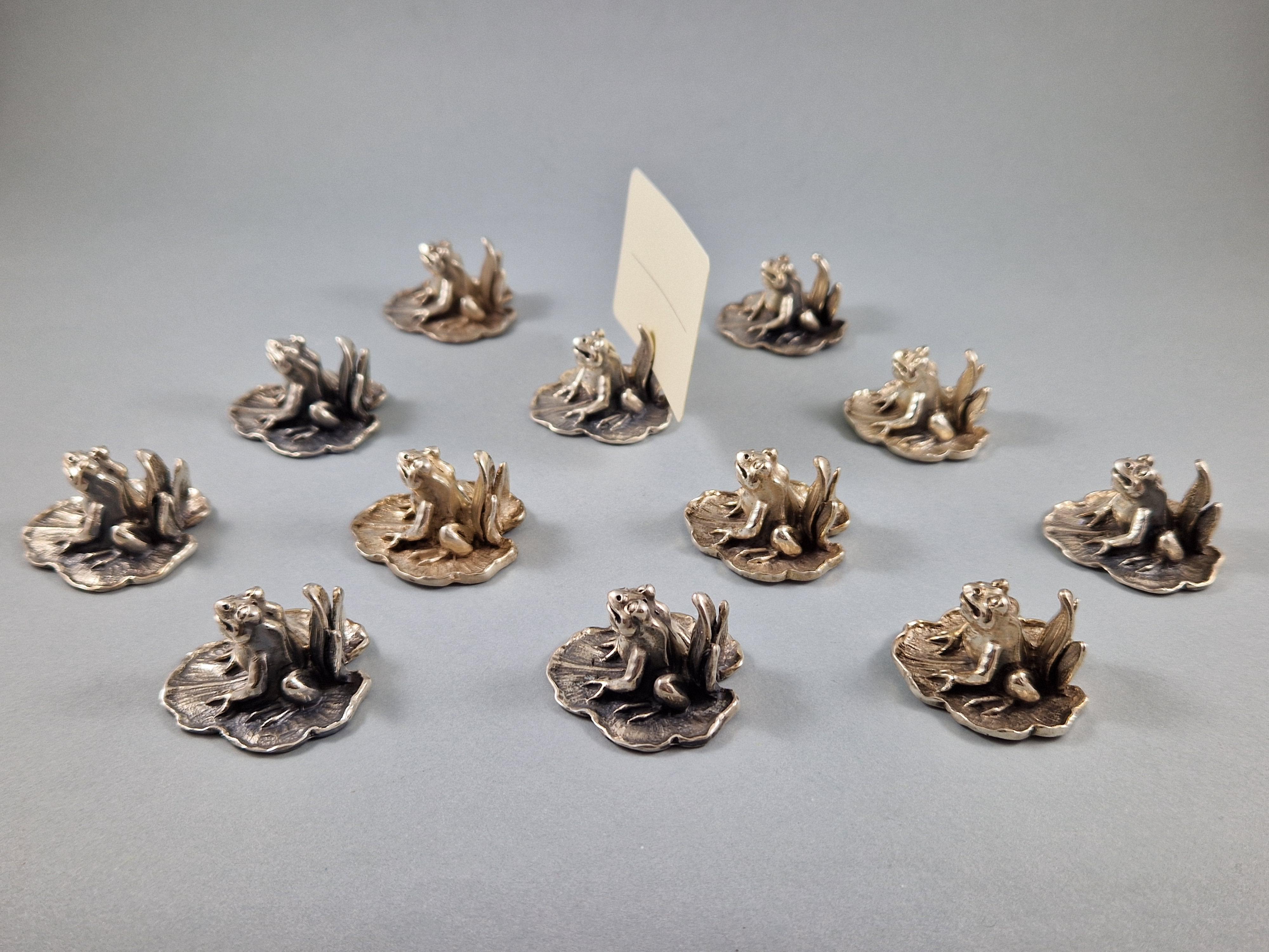 Set of 12 Sterling Silver Frog Place Card Holders 4
