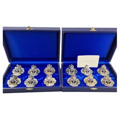 Retro Set of 12 Sterling Silver Frog Place Card Holders
