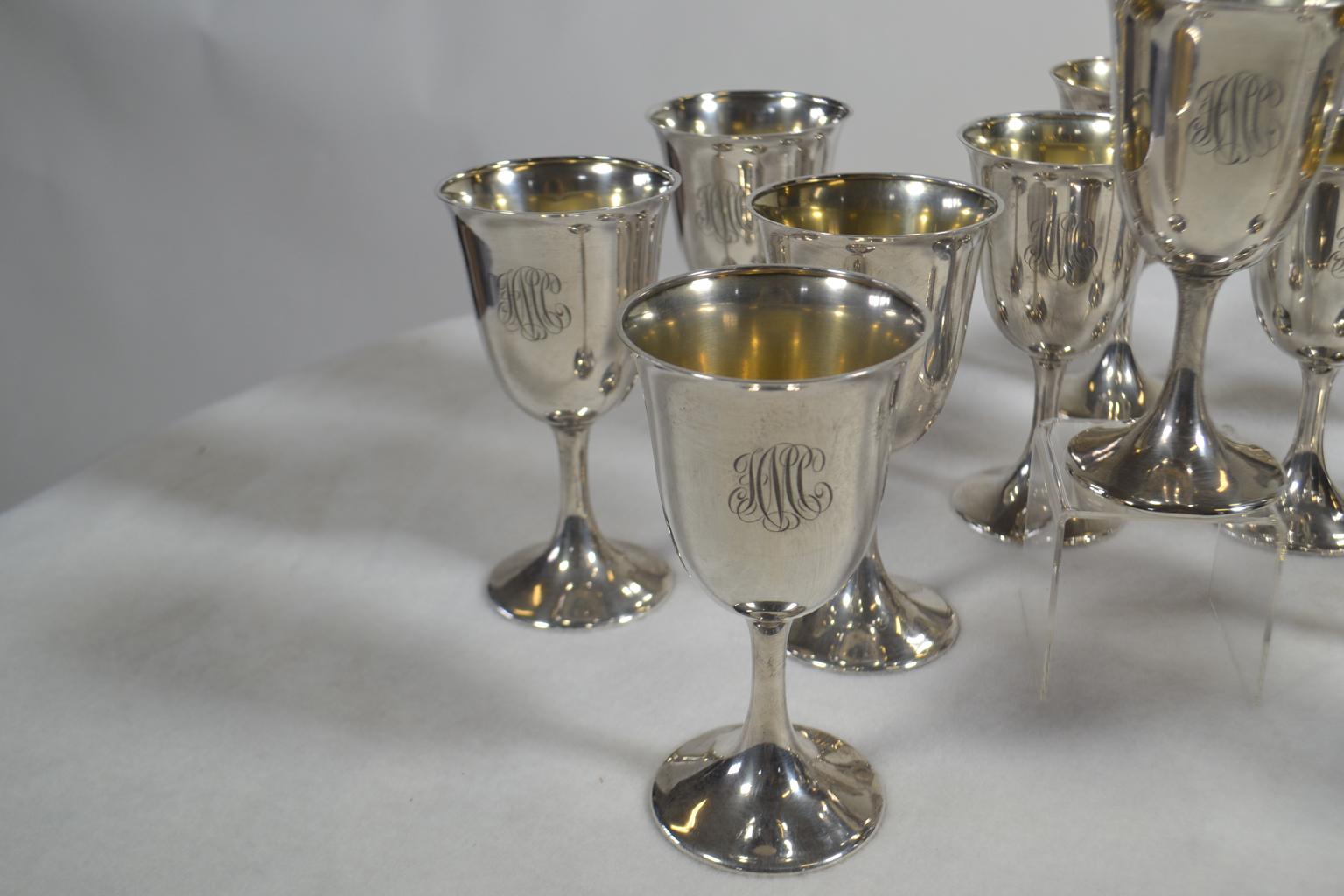 European Set of 12 Sterling Silver Goblets
